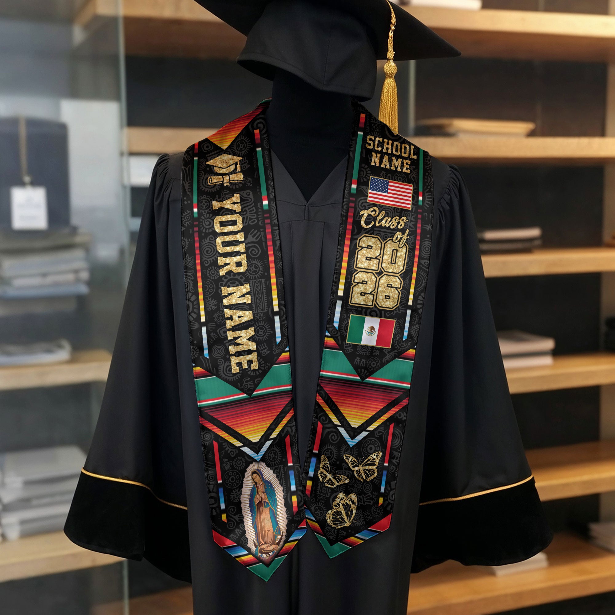 Mexican Graduation Stole 2026, Custom Mexico Sash, Personalized Graduate