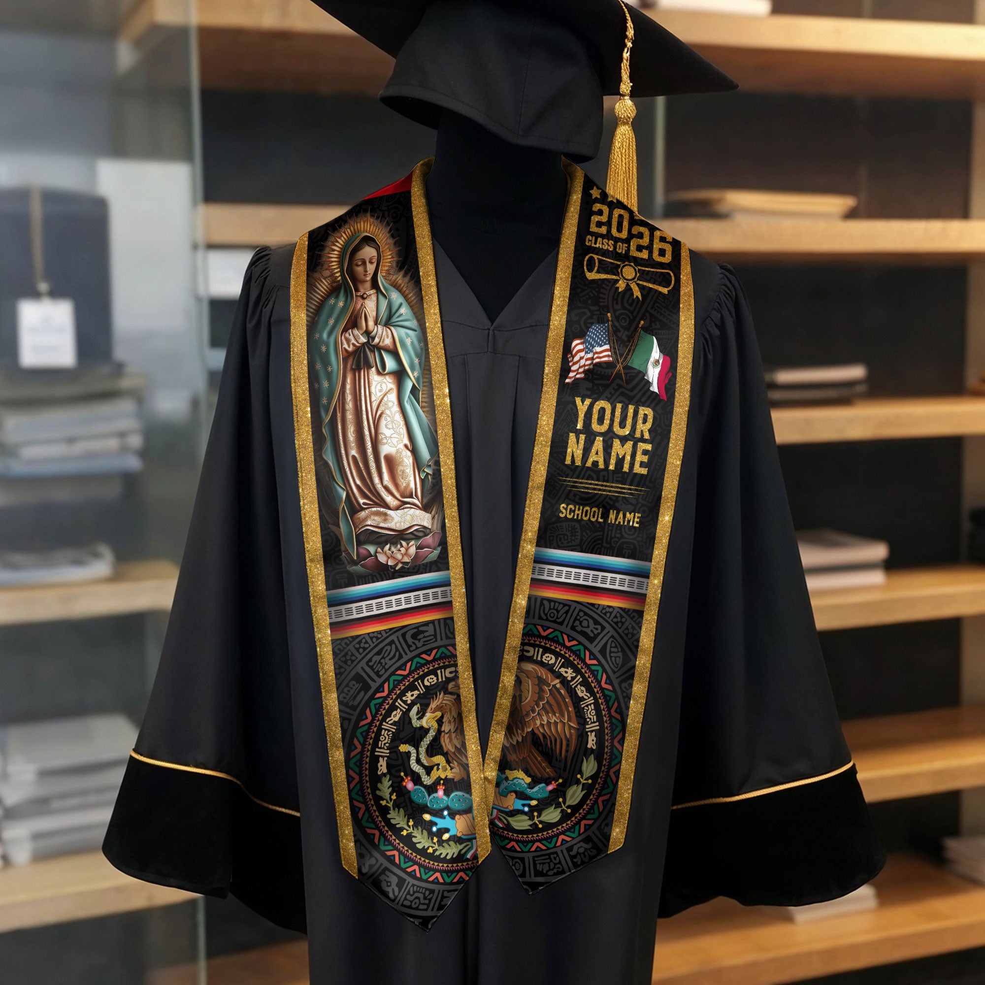 Custom Mexican Graduation Sash 2026, Personalized Mexico Stole for Graduate. Unique Mexican Graduation Stole for Graduation Ceremony