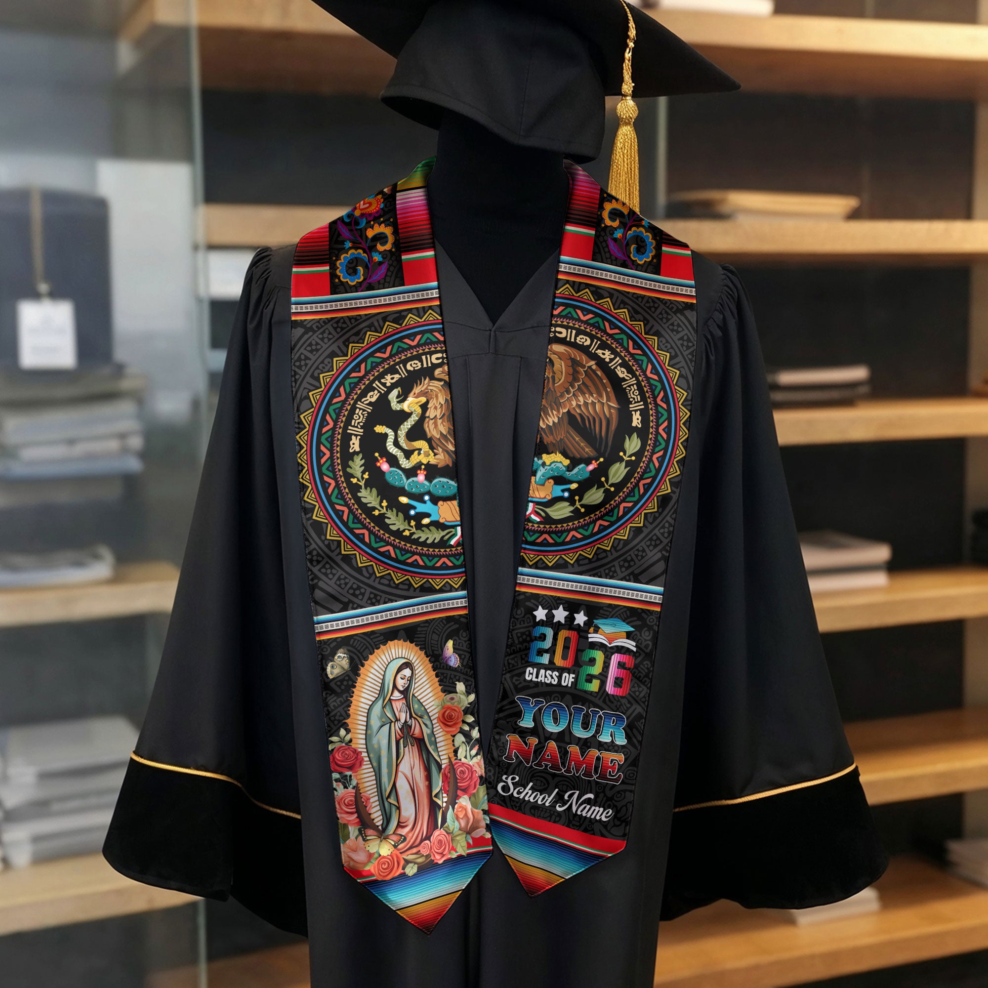 Personalized Mexico Graduation Sash 2026, Custom Mexican Stole for Graduate, Stylish Graduation Stole for Mexican Graduate