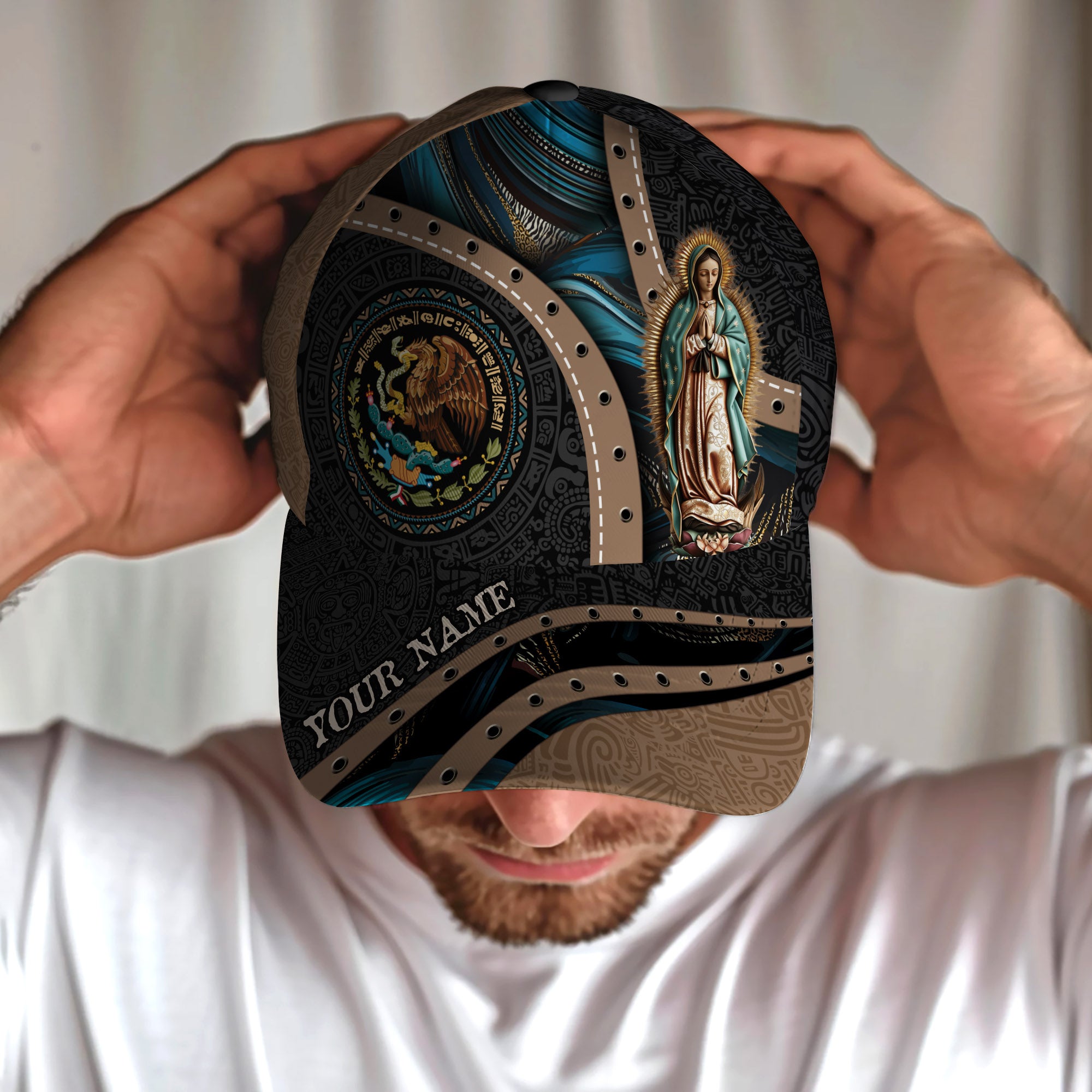 Custom Mexico Guadalupe Virgin Mary Eagle Aztec Heritage Faith Pride Hat