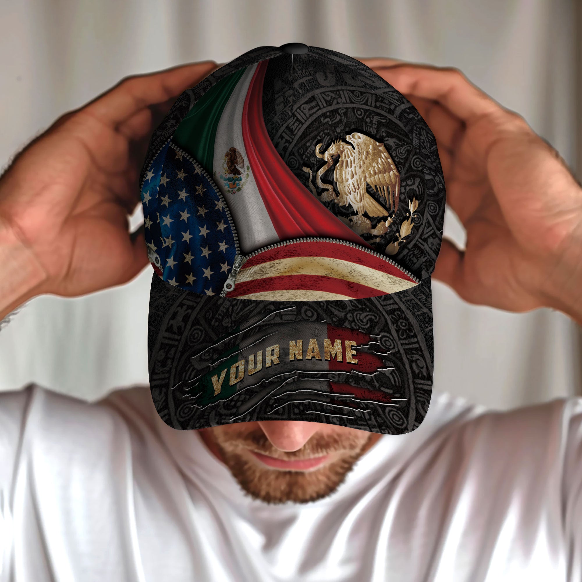 Custom Mexico USA Flag Eagle Heritage Pride Aztec Roots Unity Design Hat