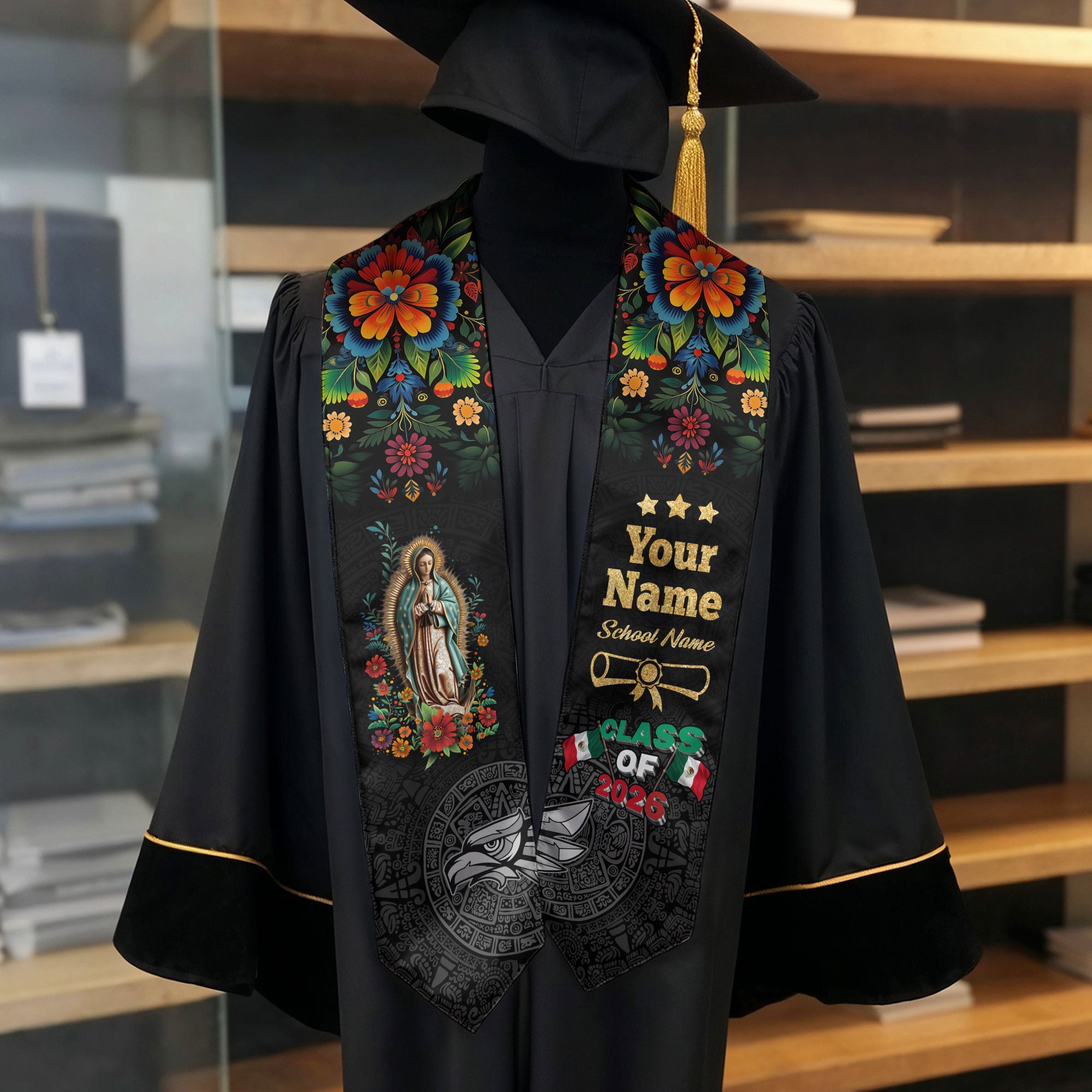 Custom Mexican Graduate Stole 2026, Personalized Mexico Sash for Graduation
