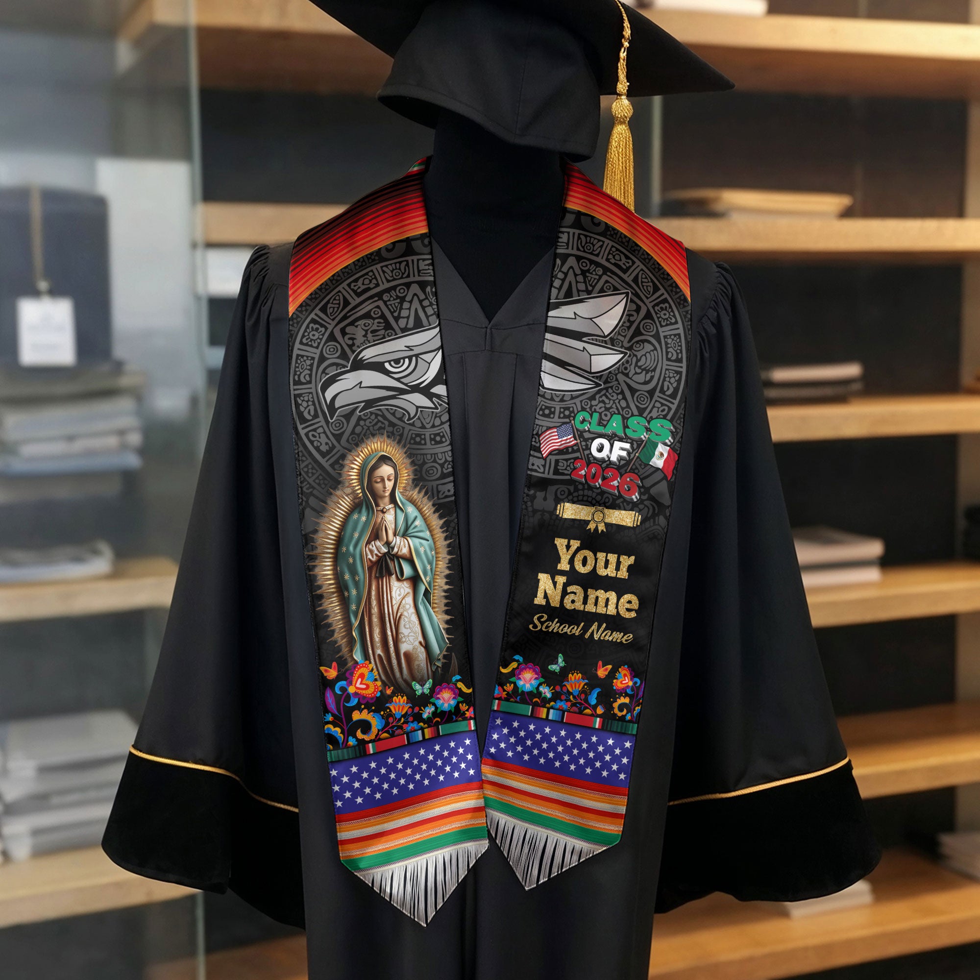 Mexico Graduation Stole 2026 for Graduate, Custom Personalized Mexican Sash