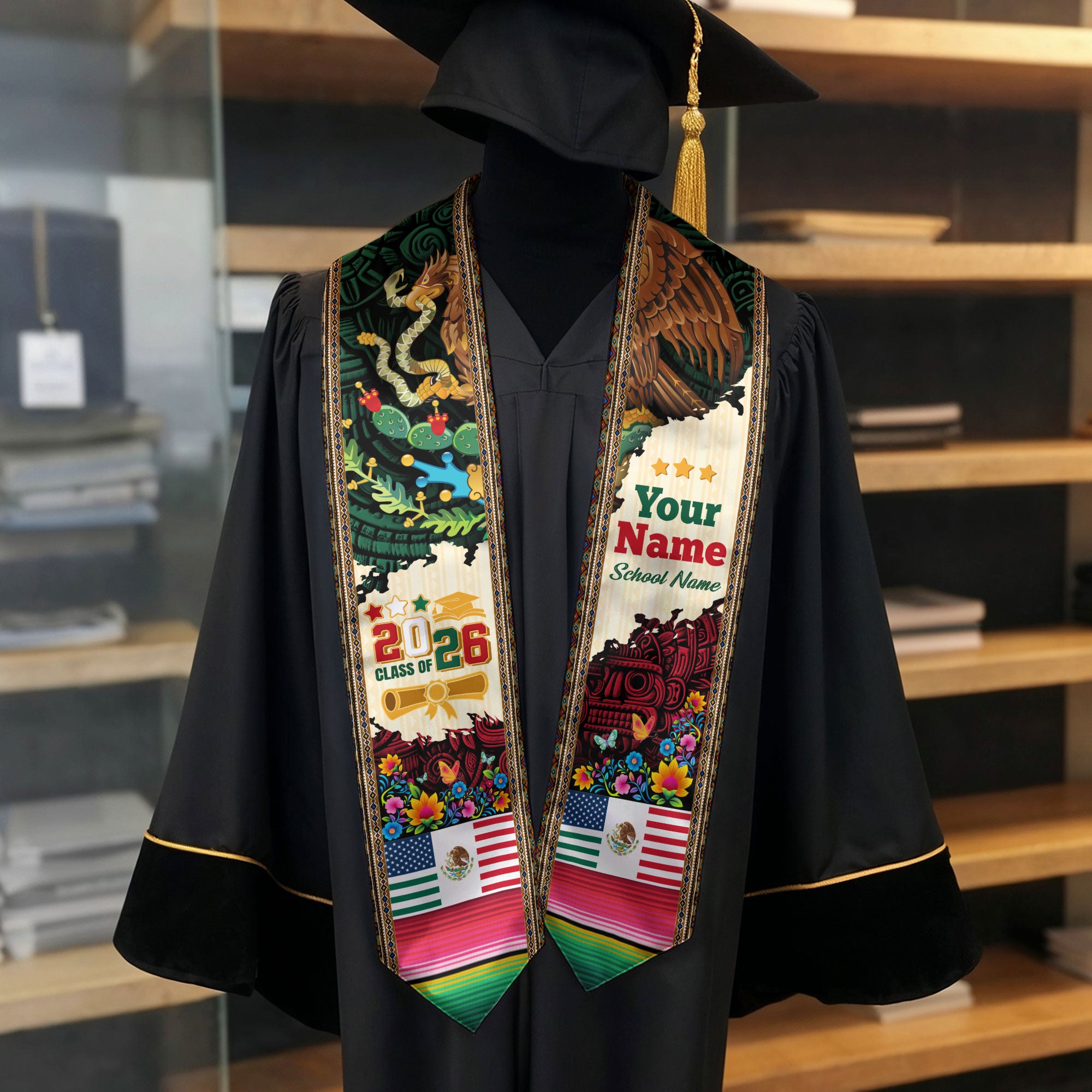 Personalized Mexican Graduate Sash 2026, Custom Mexico Stole for Graduation