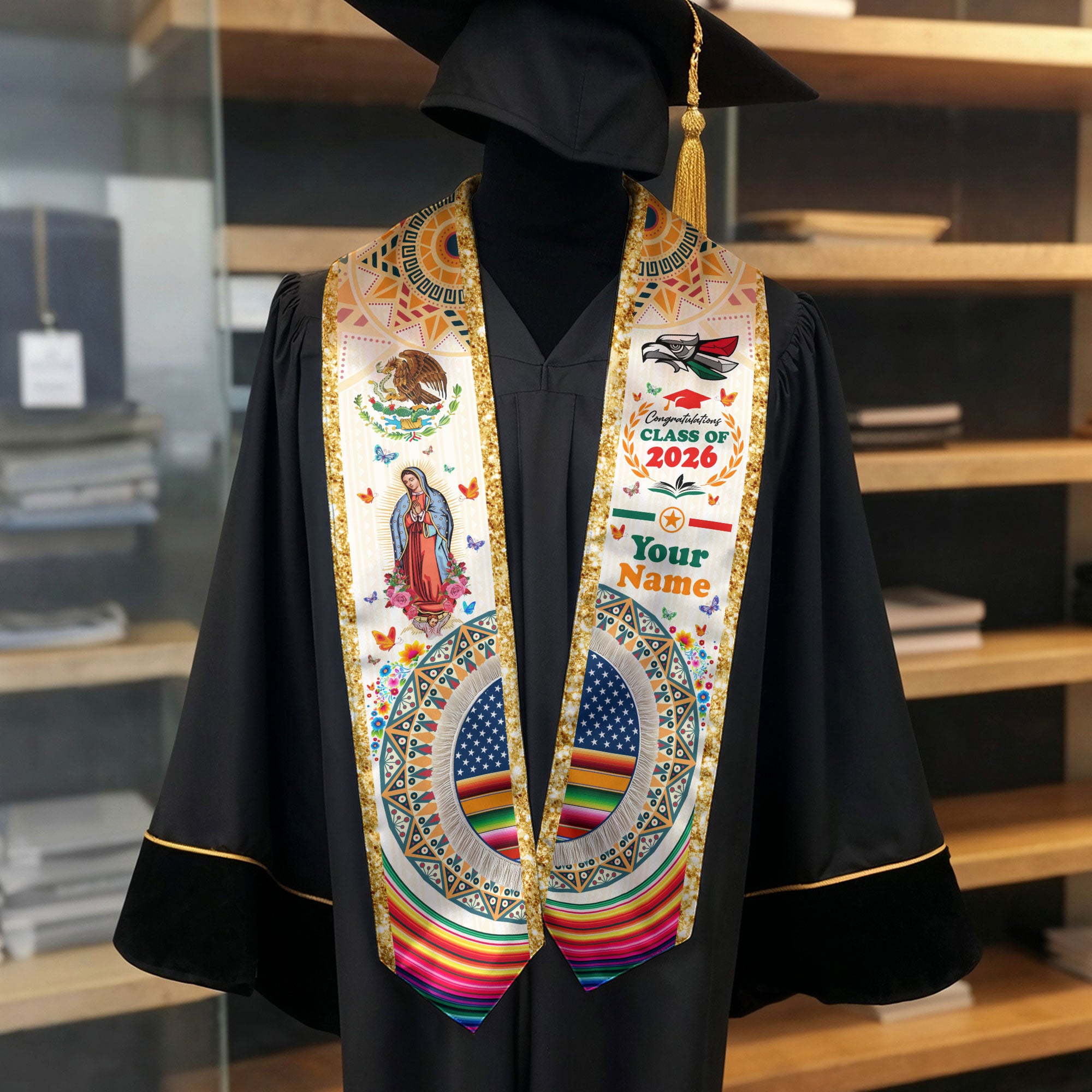 Custom Mexico Stole 2026 for Graduate, Personalized Mexican Graduation Sash