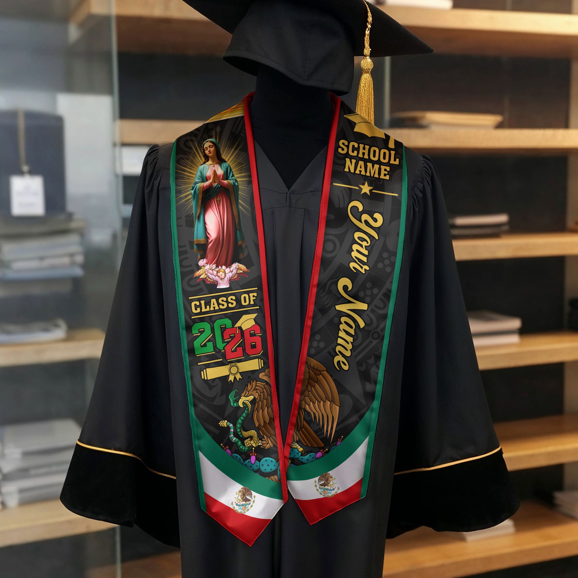 Mexico Mexican Aztec Stole 2026, Custom Graduation Sash for Distinguished Graduate
