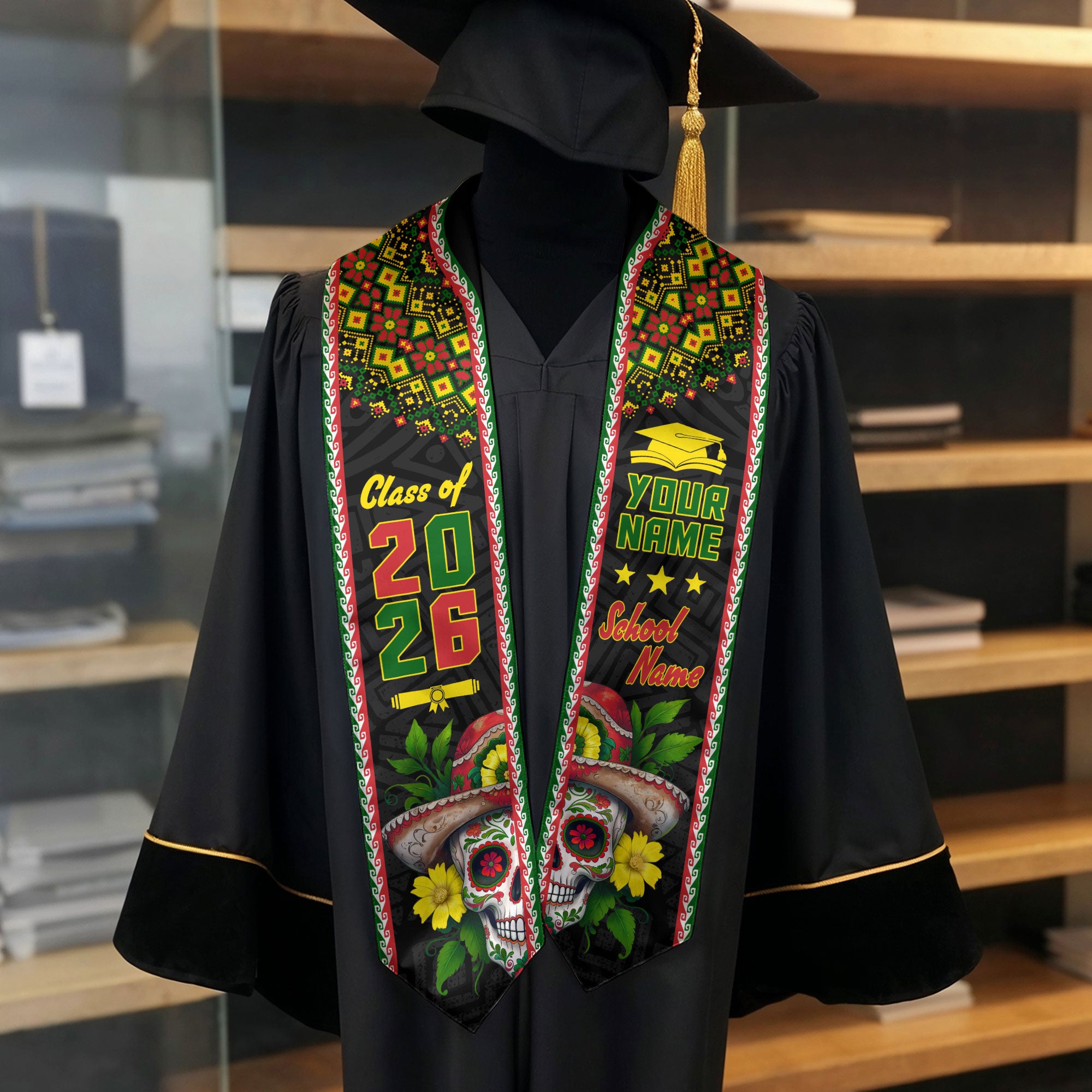 Aztec Mexican Mexico Stole 2026, Custom Graduation Sash for Accomplished Graduate
