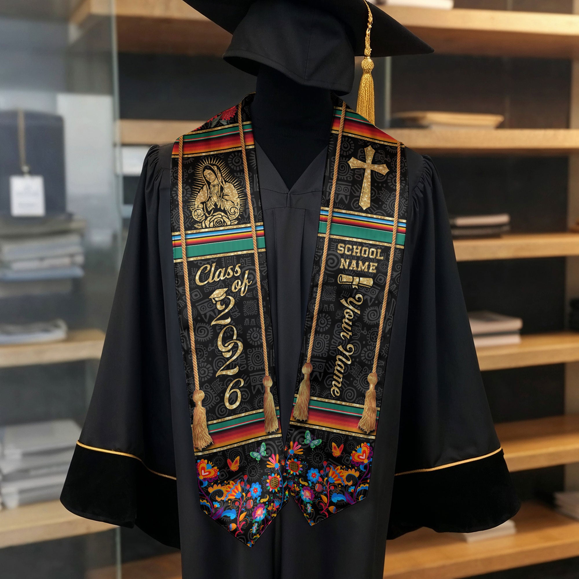 Mexican Graduation Stole 2026, Custom Personalized Mexico Sash for Graduate
