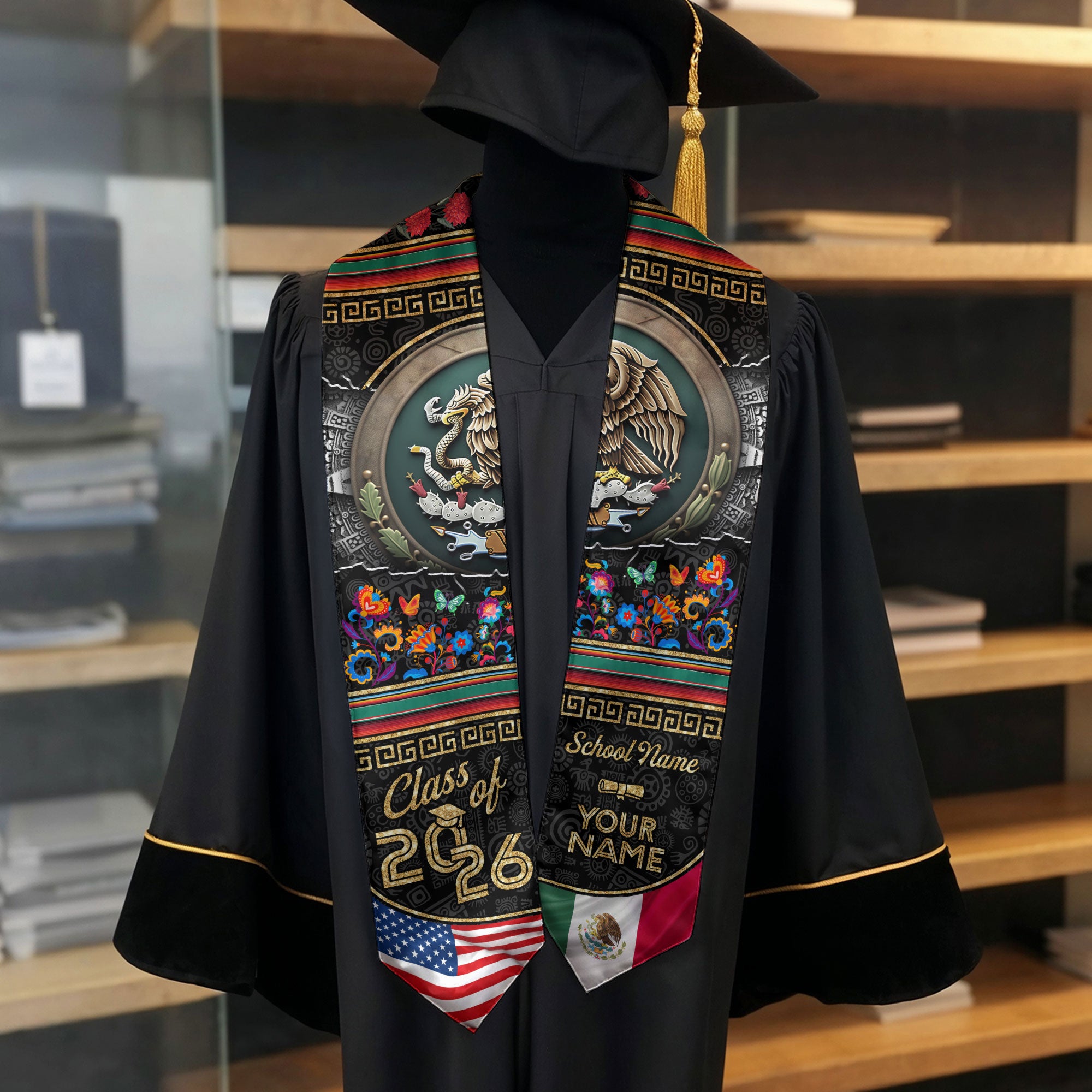 Personalized Mexico Graduate Stole 2026, Custom Mexican Sash for Graduation