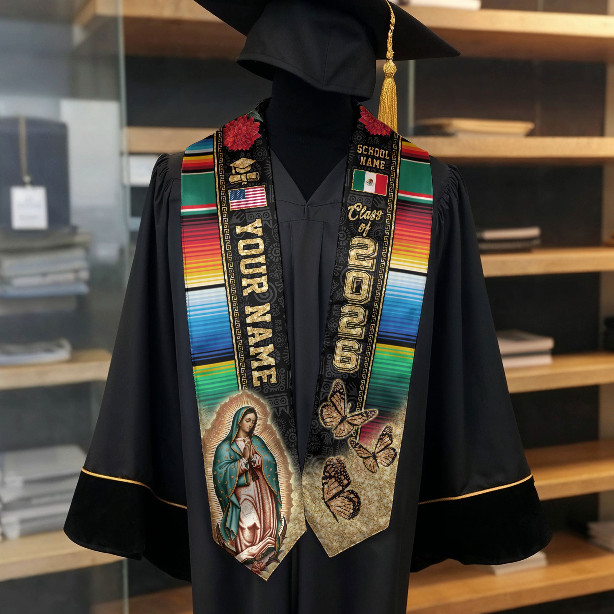Mexico Personalized Sash 2026 for Graduate, Custom Mexican Graduation Stole