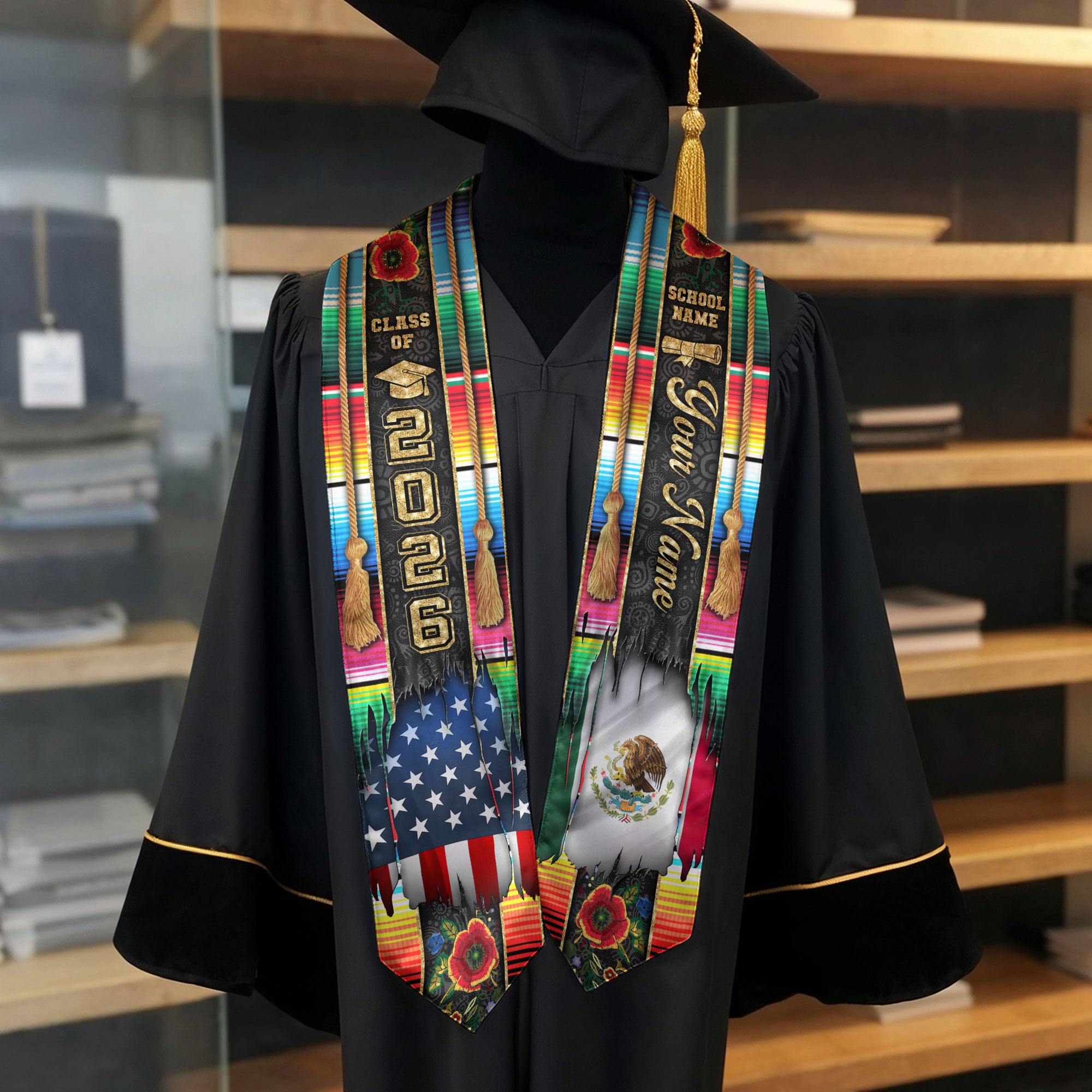Custom Mexican Sash Mexico 2026, Graduation Stole for Senior Graduate