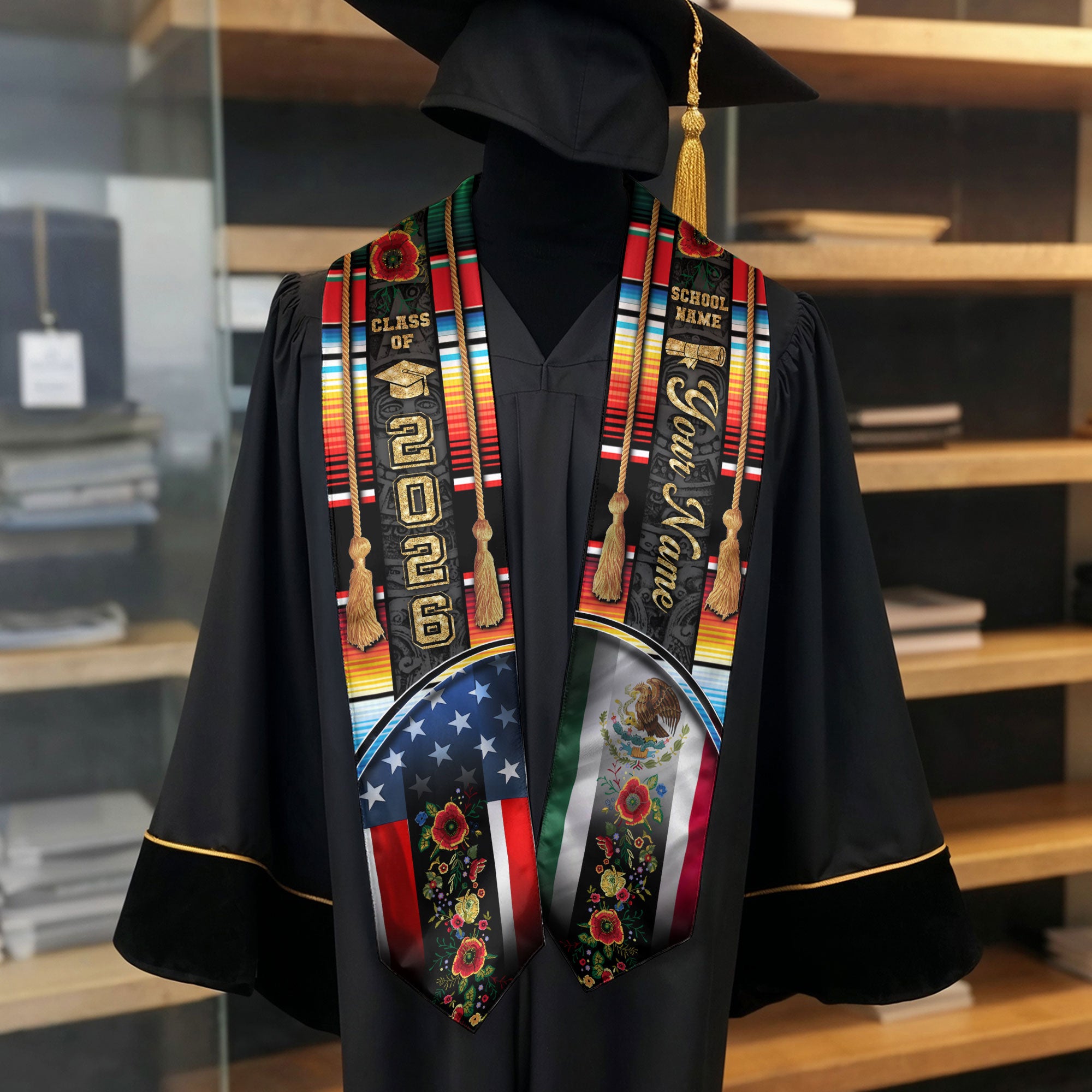Personalized Mexico Graduation Stole 2026, Custom Mexican Sash for Class Graduate