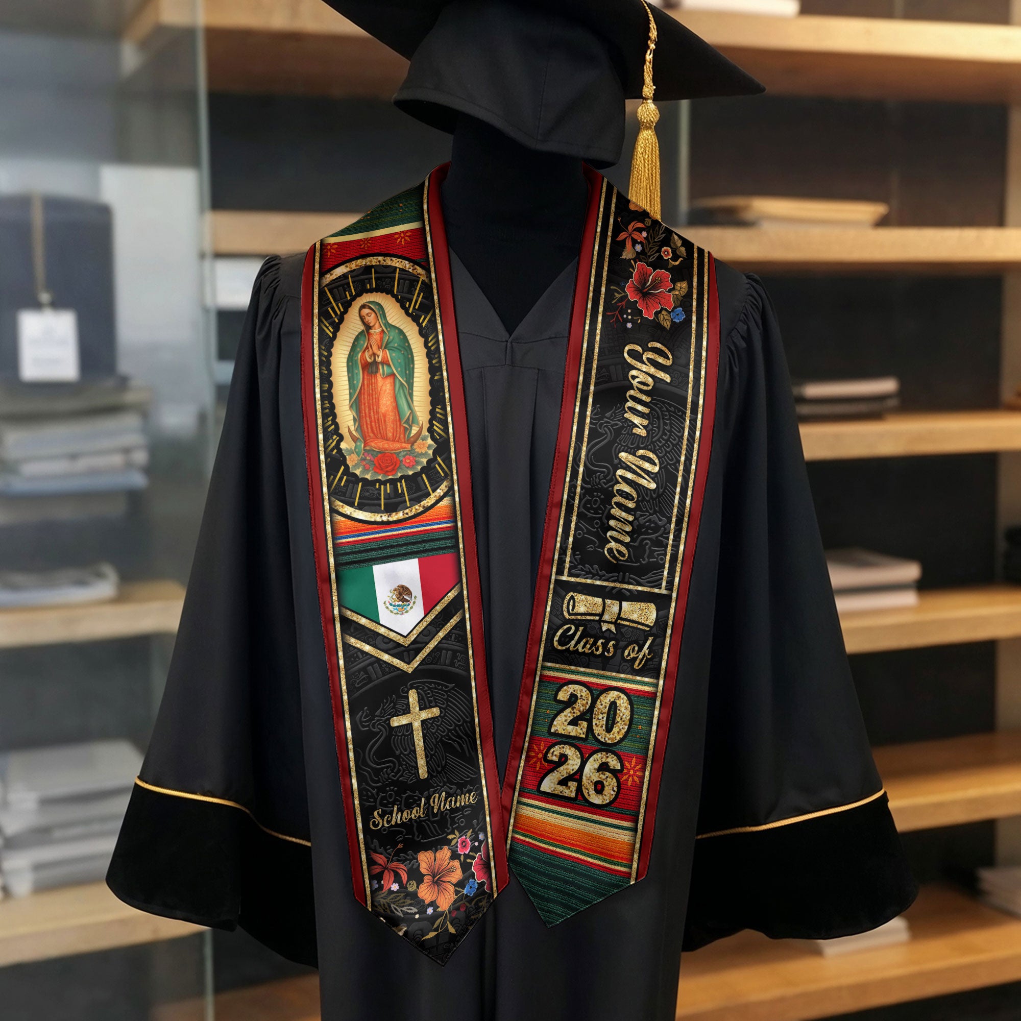 Customized Mexico Graduation Stole, Mexican Flag Inspired Stole, Graduation Sash Class of 2026