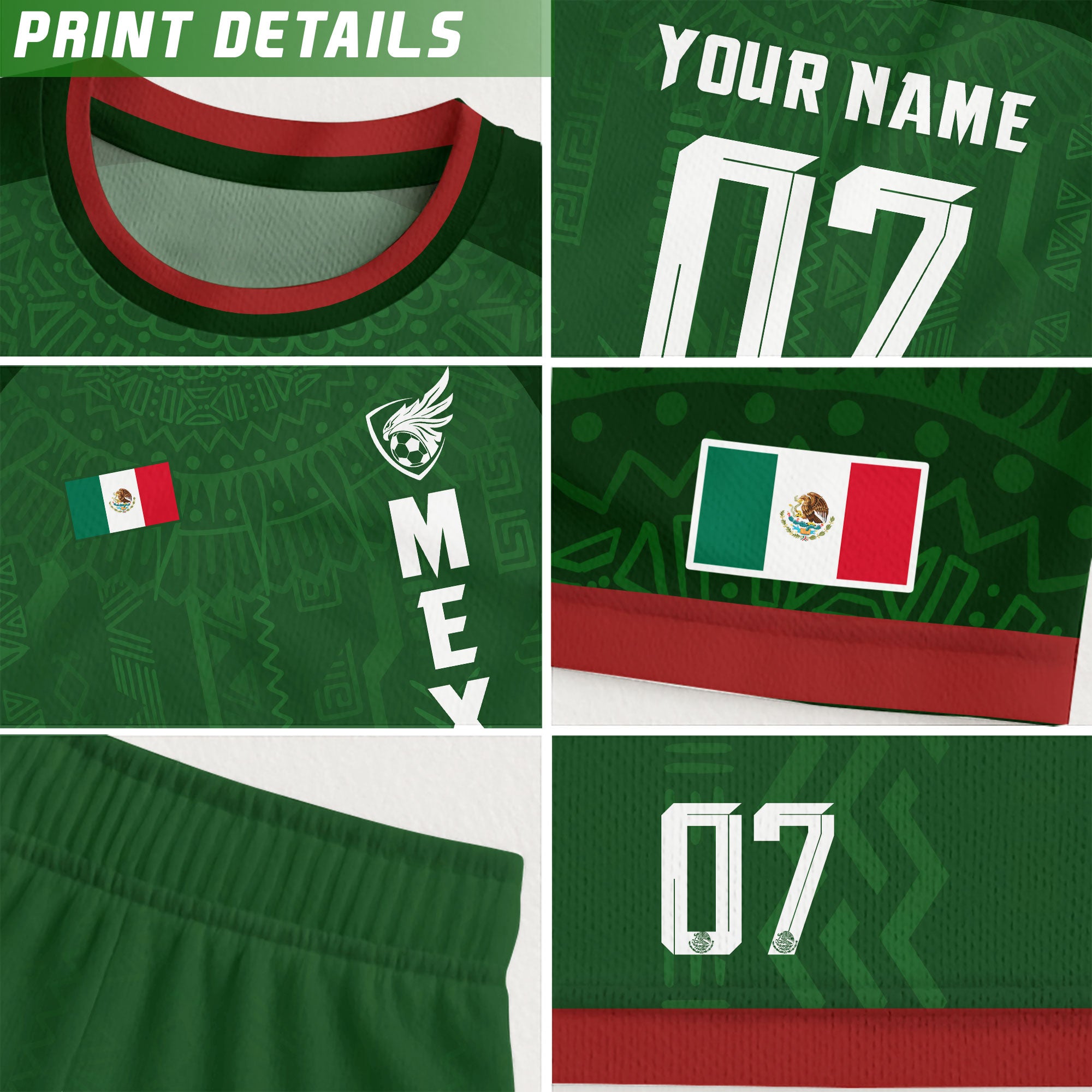 Custom Soccer Jersey Mexico Green Aztec Pattern Design