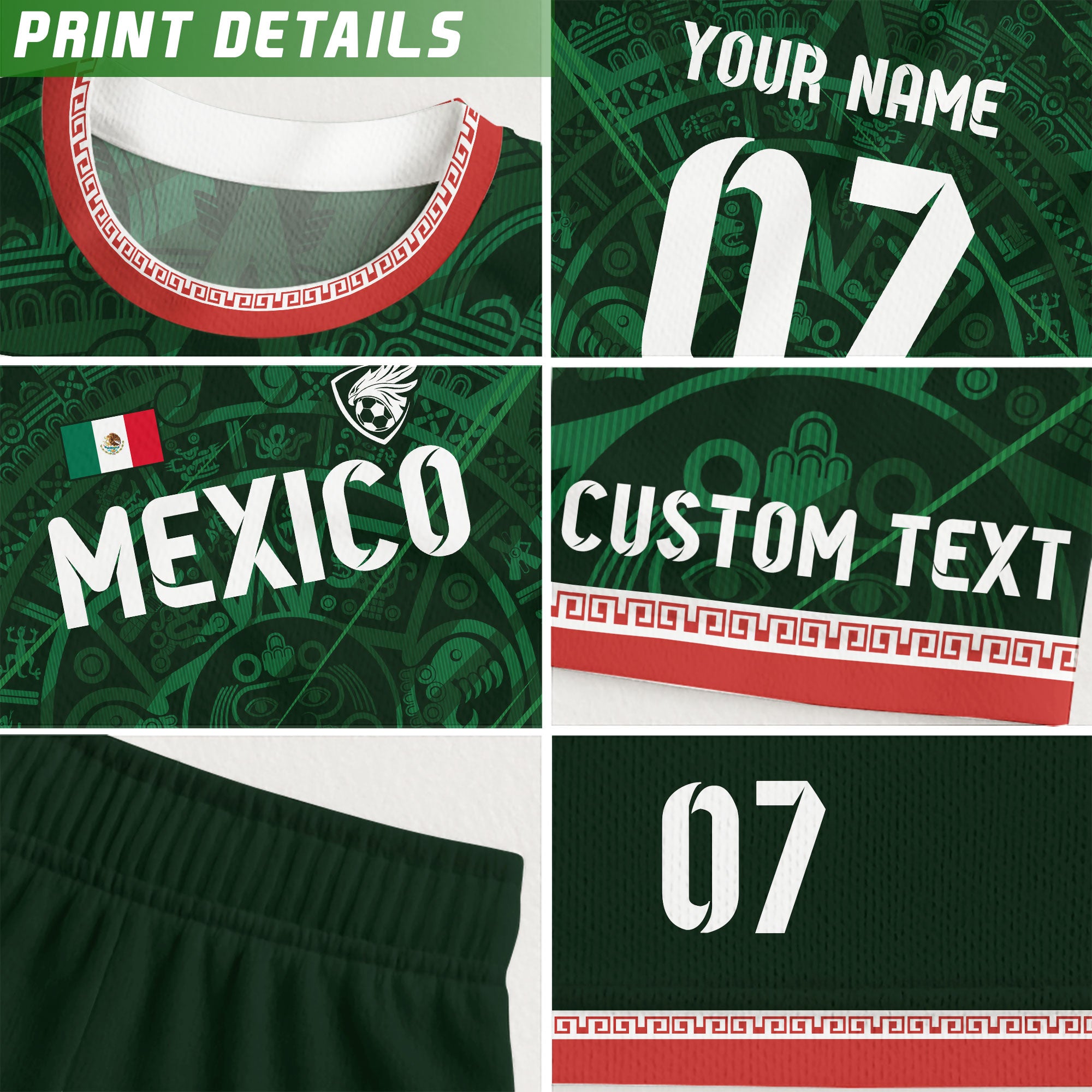 Custom Soccer Jersey Mexico Green Aztec Calendar Design