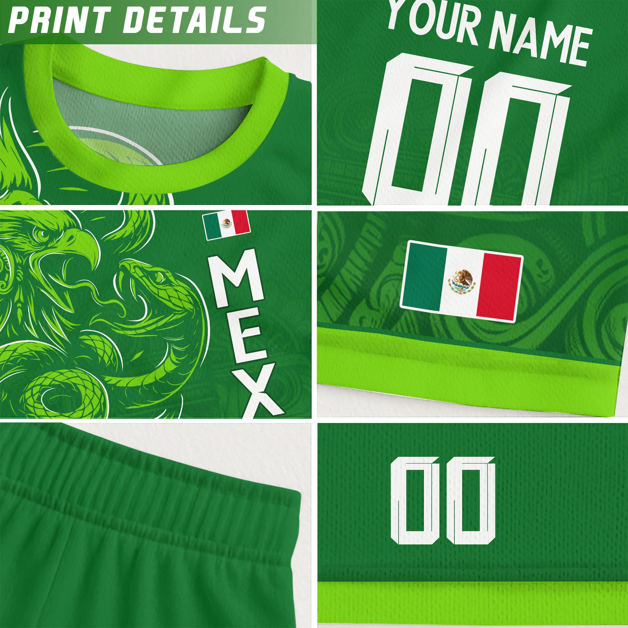 Custom Soccer Jersey Mexico Green Aztec Eagle Serpent Design