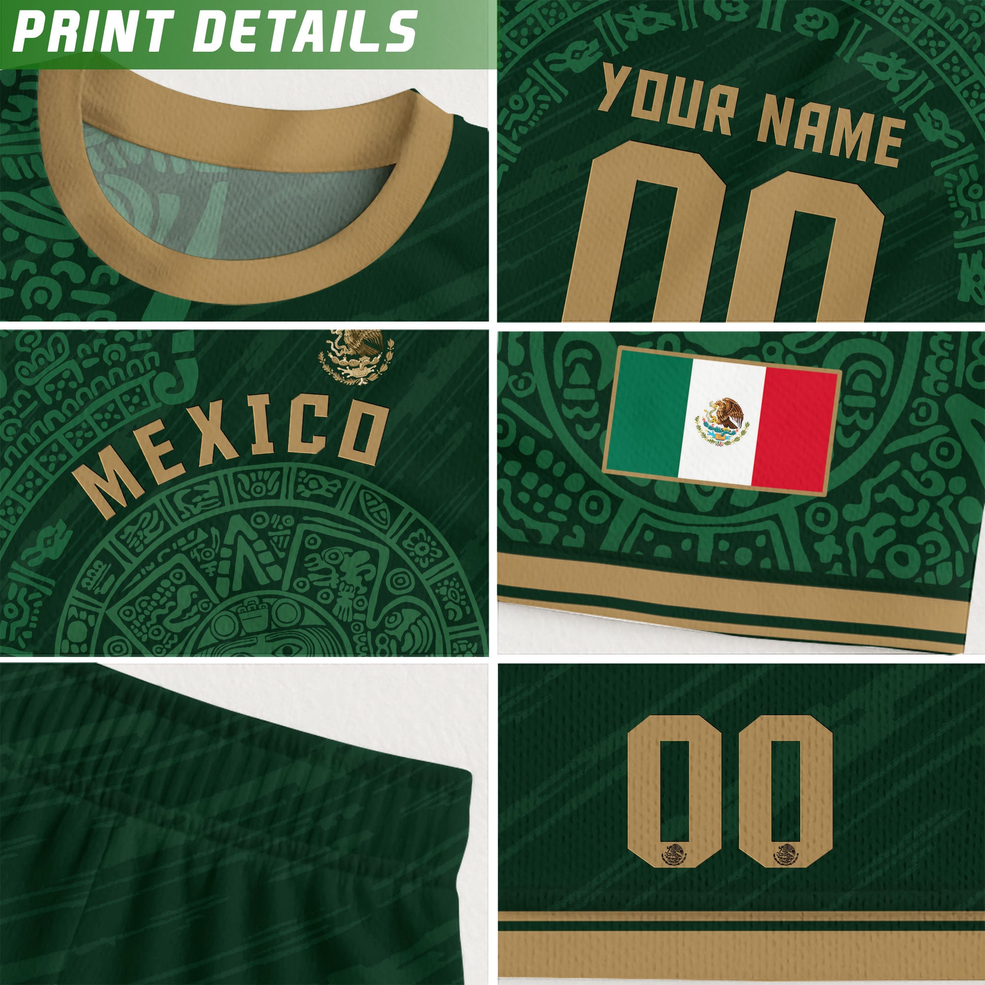 Mexico Custom Soccer Jersey – Aztec Calendar Green Edition