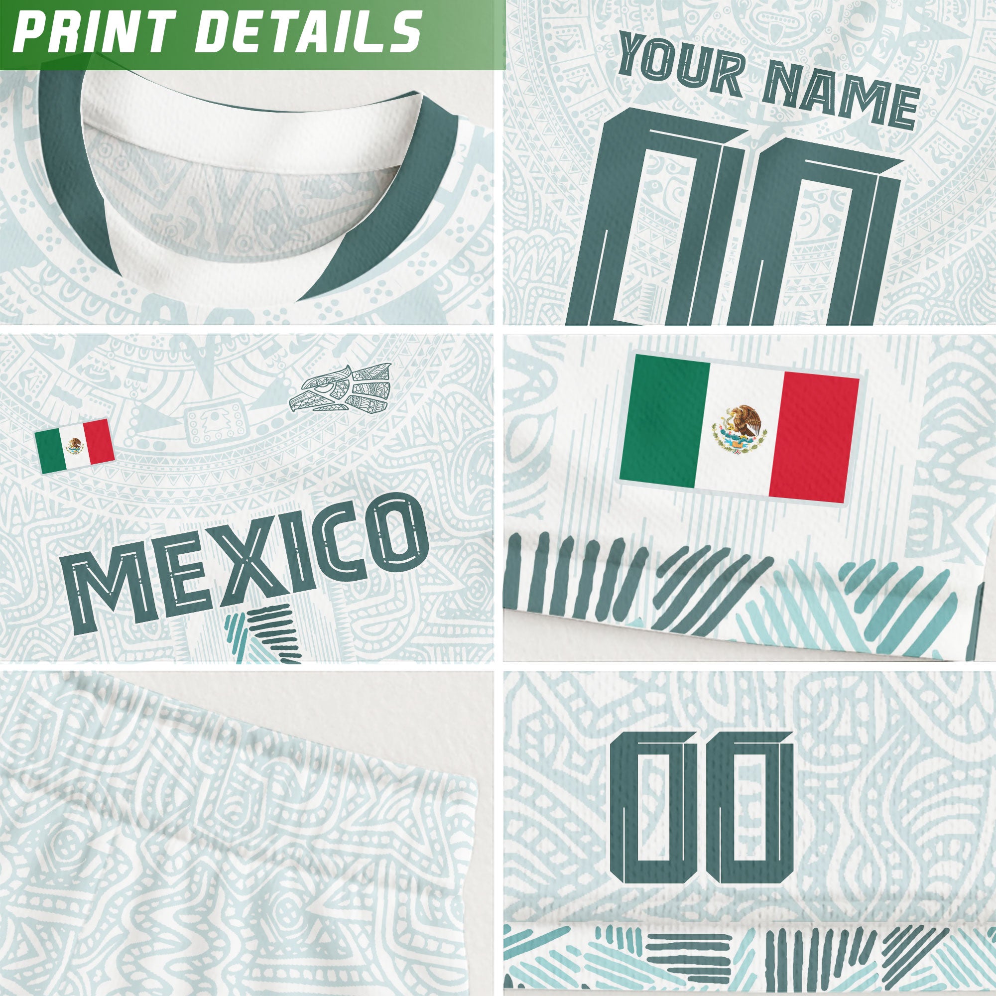 Mexico Custom White Soccer Jersey with Aztec Calendar Design