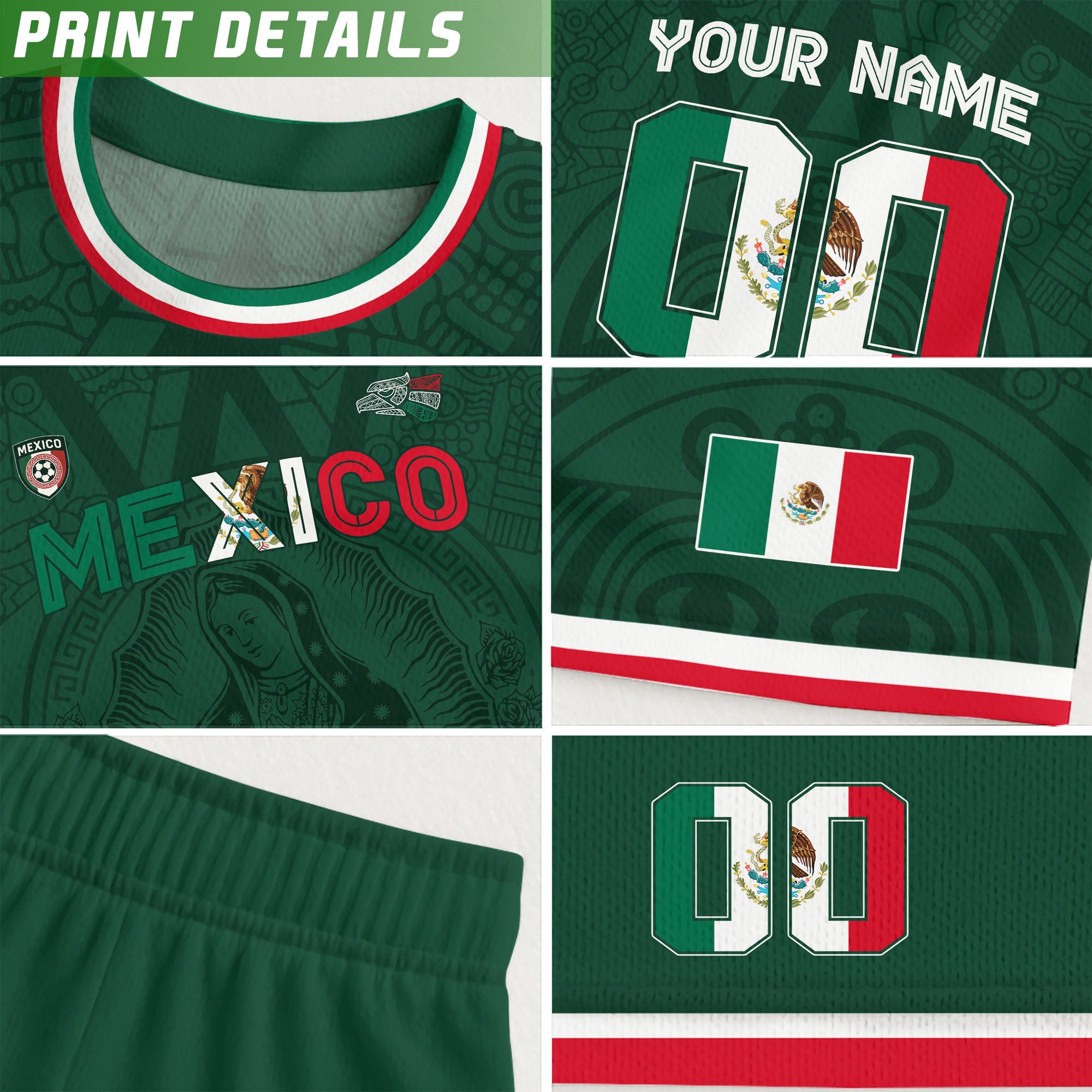 Mexico Custom Green Jersey with Virgin of Guadalupe Soccer Jersey