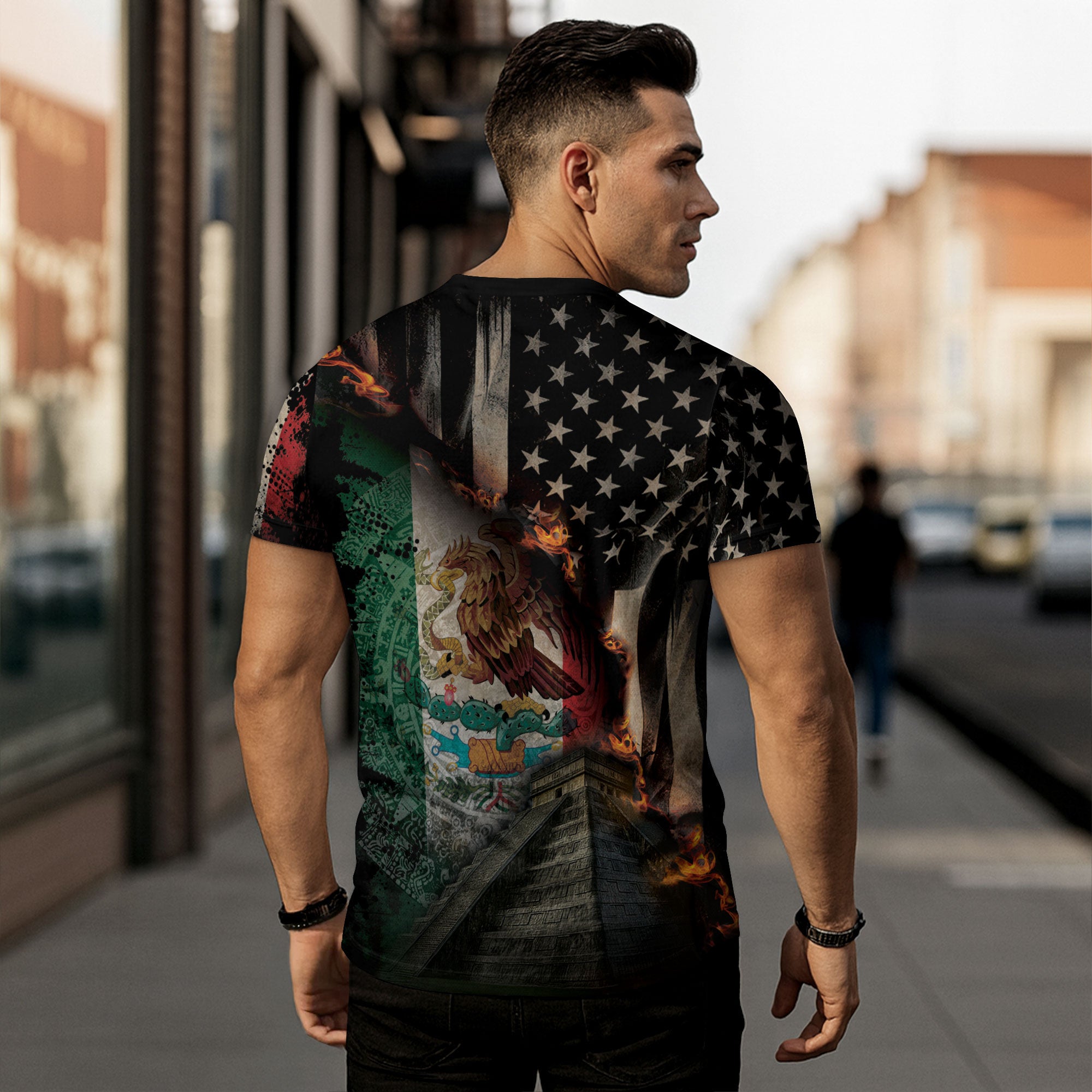 Mexico USA Flag Pyramid Heritage Pride Warrior Spirit Shirt