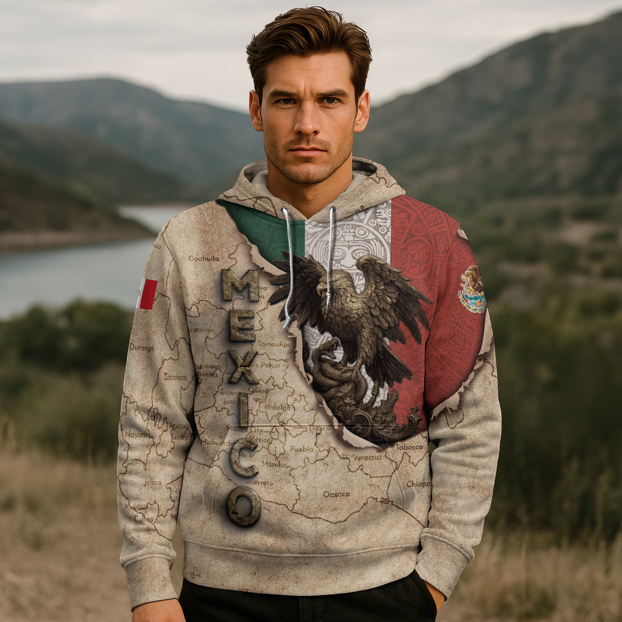 Mexico Vintage Map Flag Eagle Heritage Legacy Pride Culture Hoodie