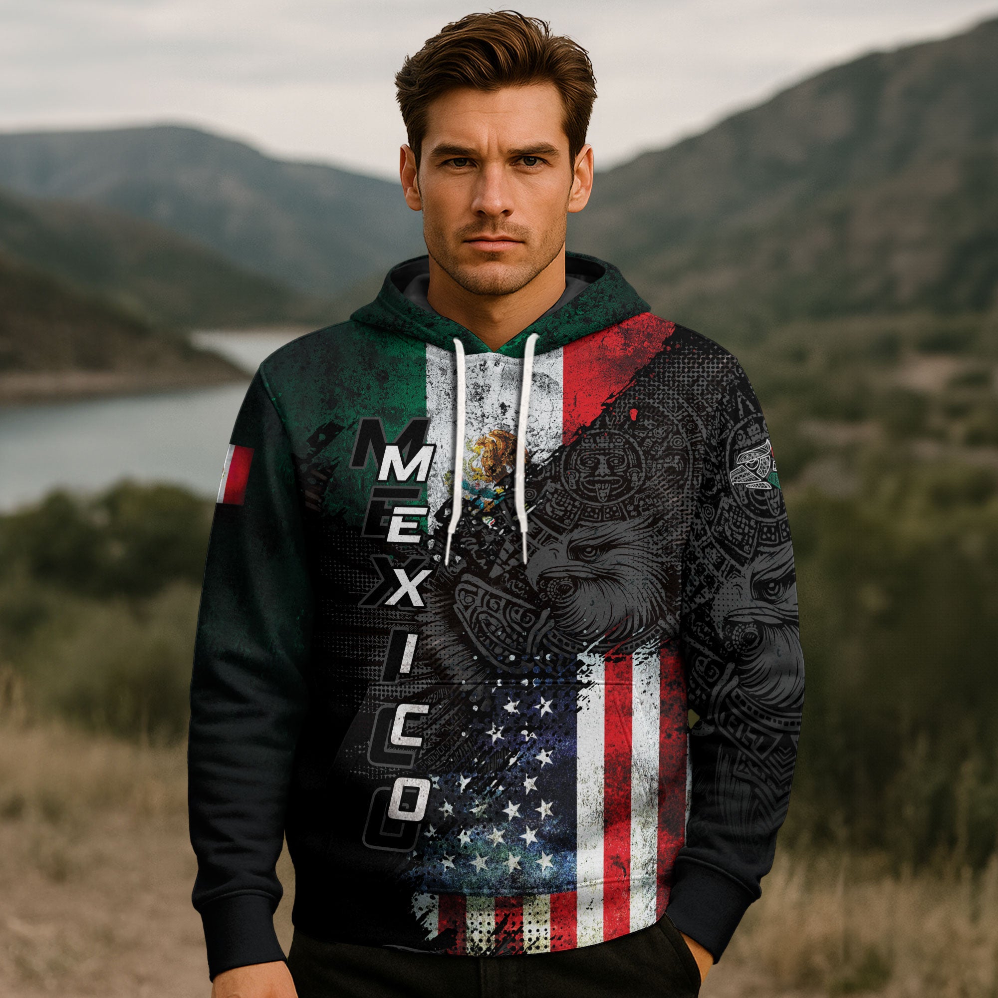 Mexico USA Flag Eagle Aztec Heritage Pride Unity Legacy Hoodie