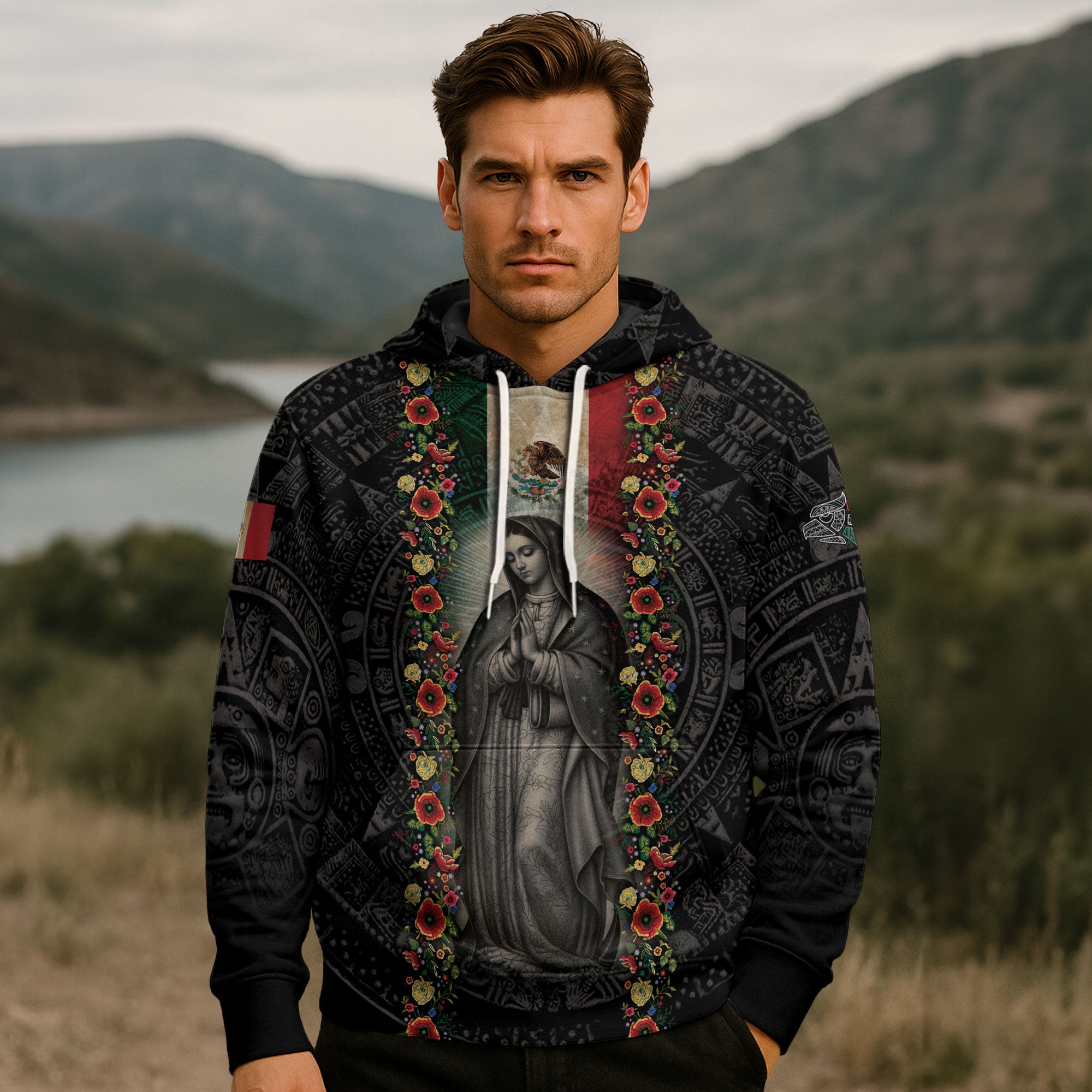 Virgin of Guadalupe Mexican Flag Aztec Faith Heritage Hoodie
