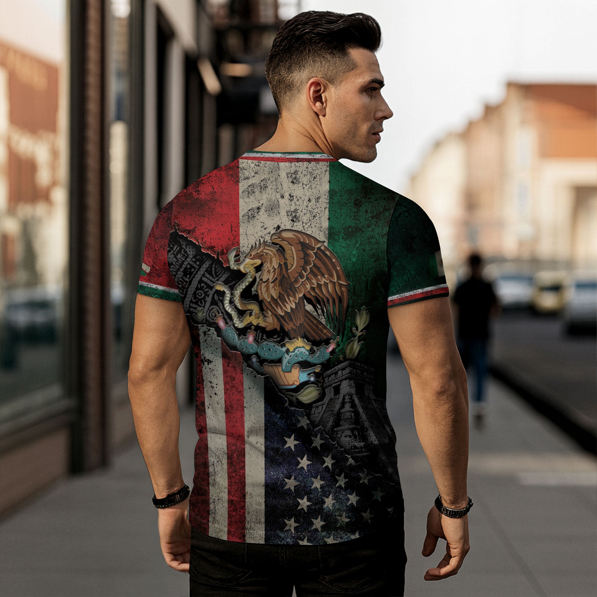 Mexico USA Flag Eagle Aztec Pyramid Vintage Heritage Unity Pride Shirt