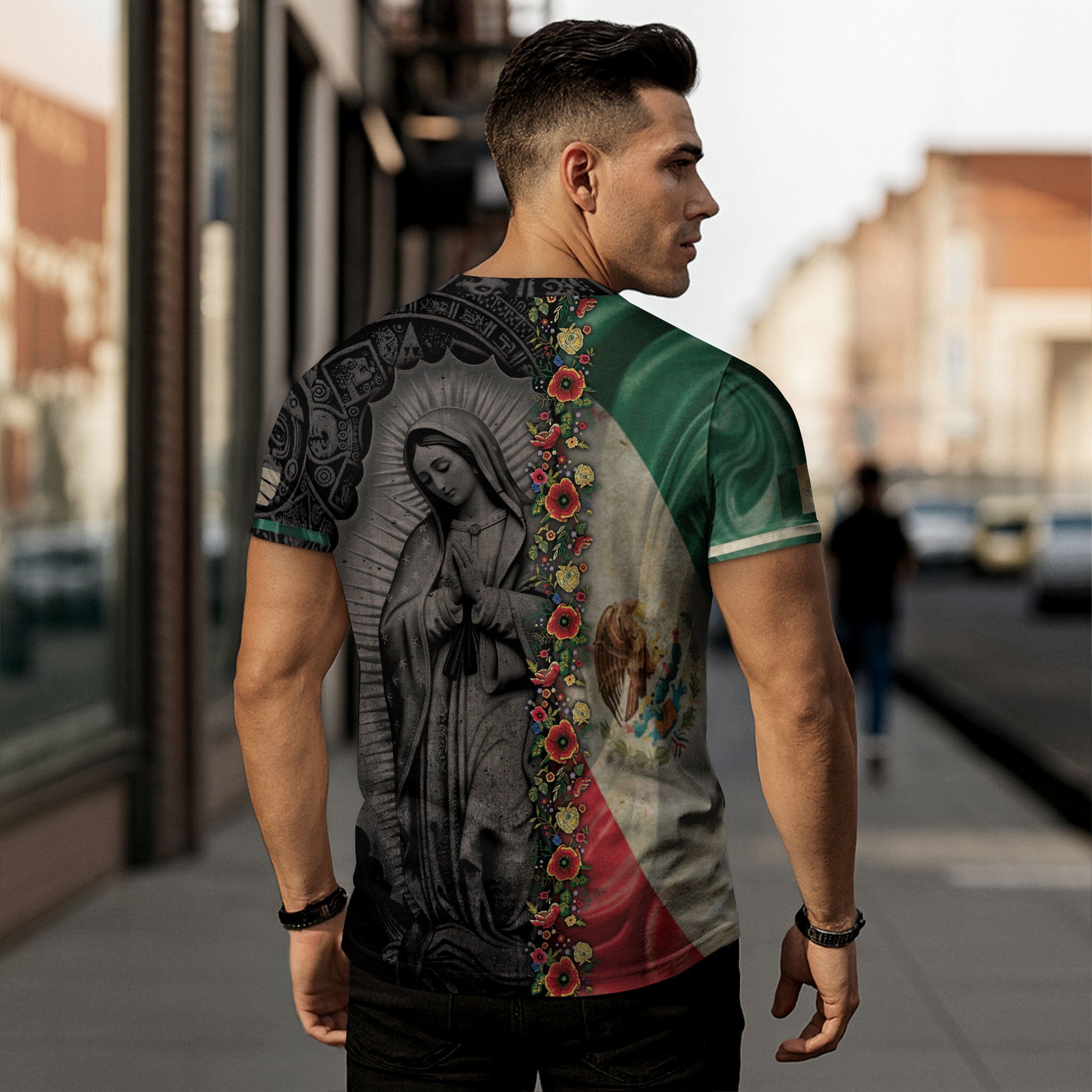 Mexico Flag Guadalupe Aztec Floral Heritage Legacy National Pride Shirt