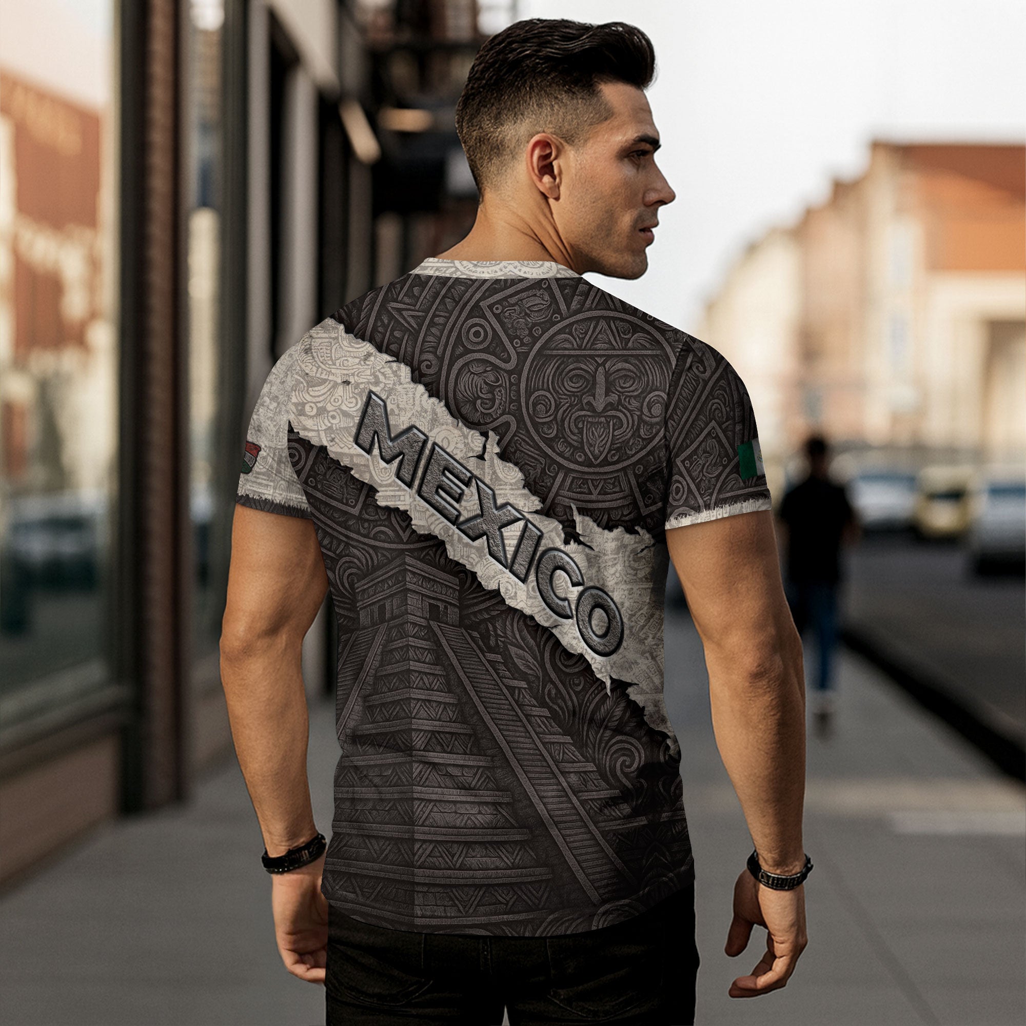 Aztec Pyramid and Eagle Stone Texture Mexico Heritage Shirt