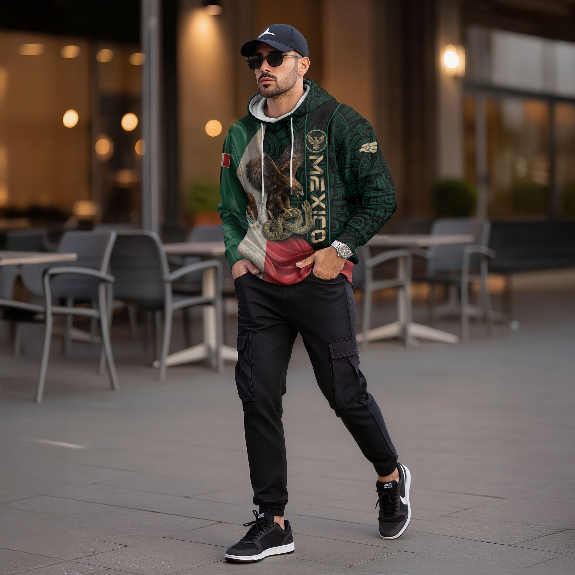 Mexico Flag Eagle Serpent Aztec Pattern Heritage National Pride Hoodie