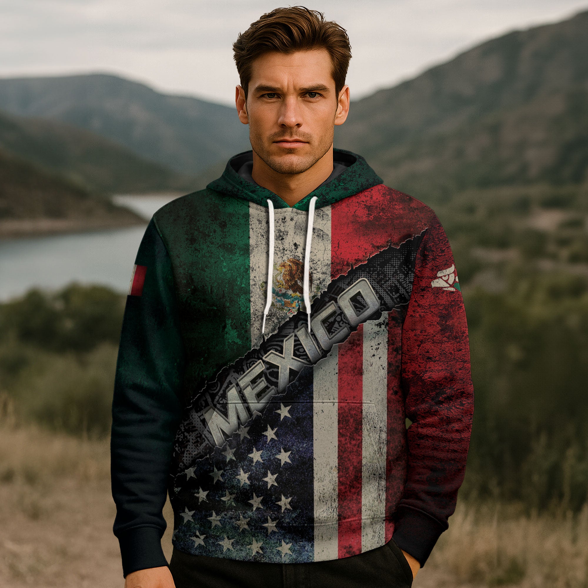 Mexico USA Flag Eagle Aztec Pattern Vintage Heritage Unity Pride Hoodie