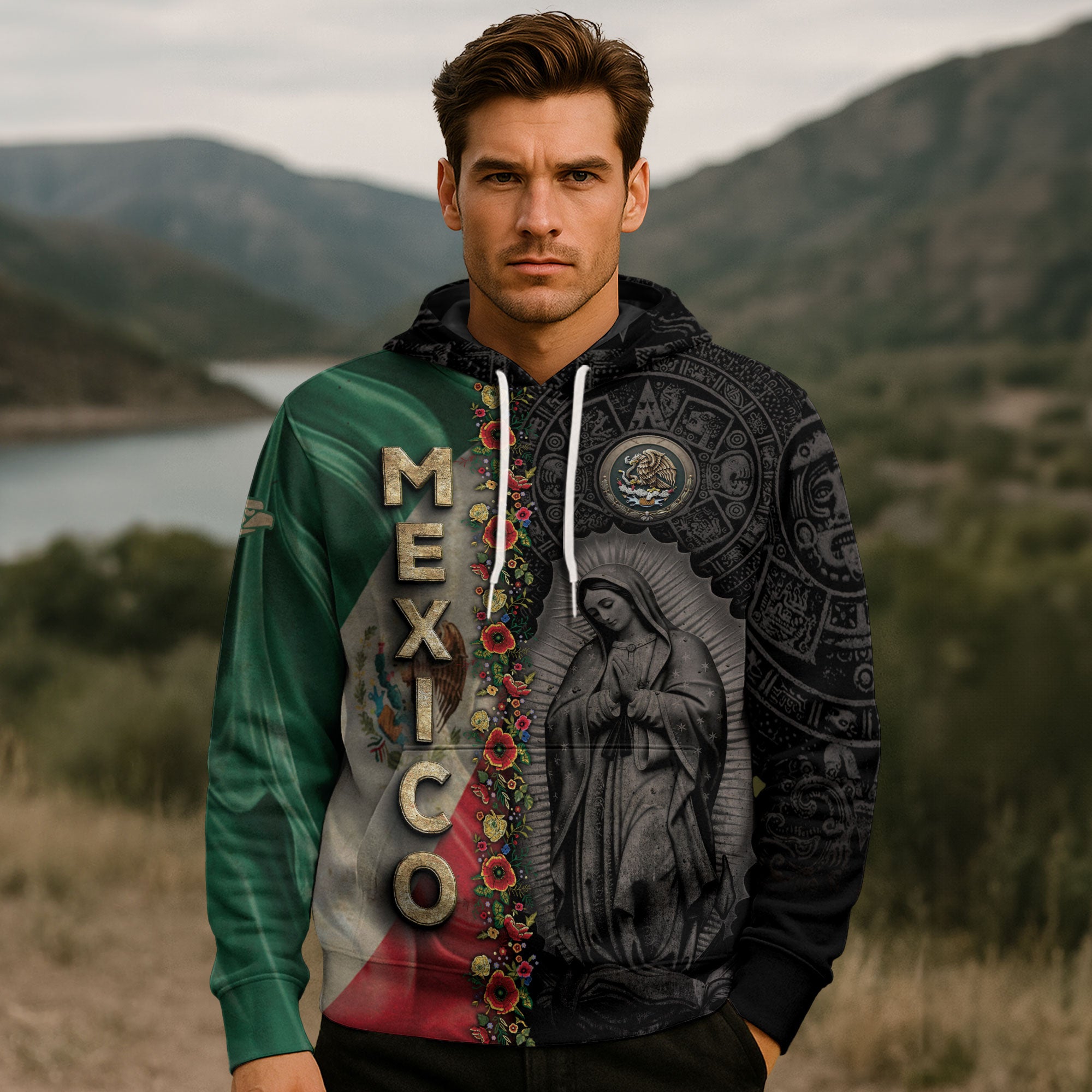Mexico Flag Guadalupe Aztec Floral Heritage Legacy Cultural Pride Hoodie