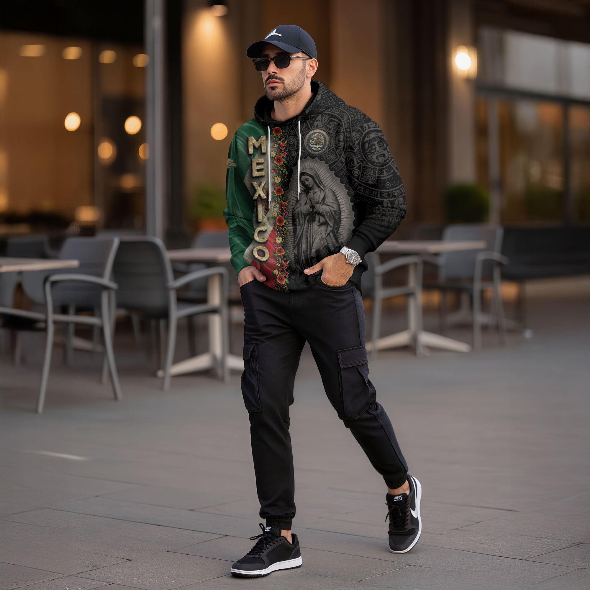 Mexico Flag Guadalupe Aztec Floral Heritage Legacy Cultural Pride Hoodie