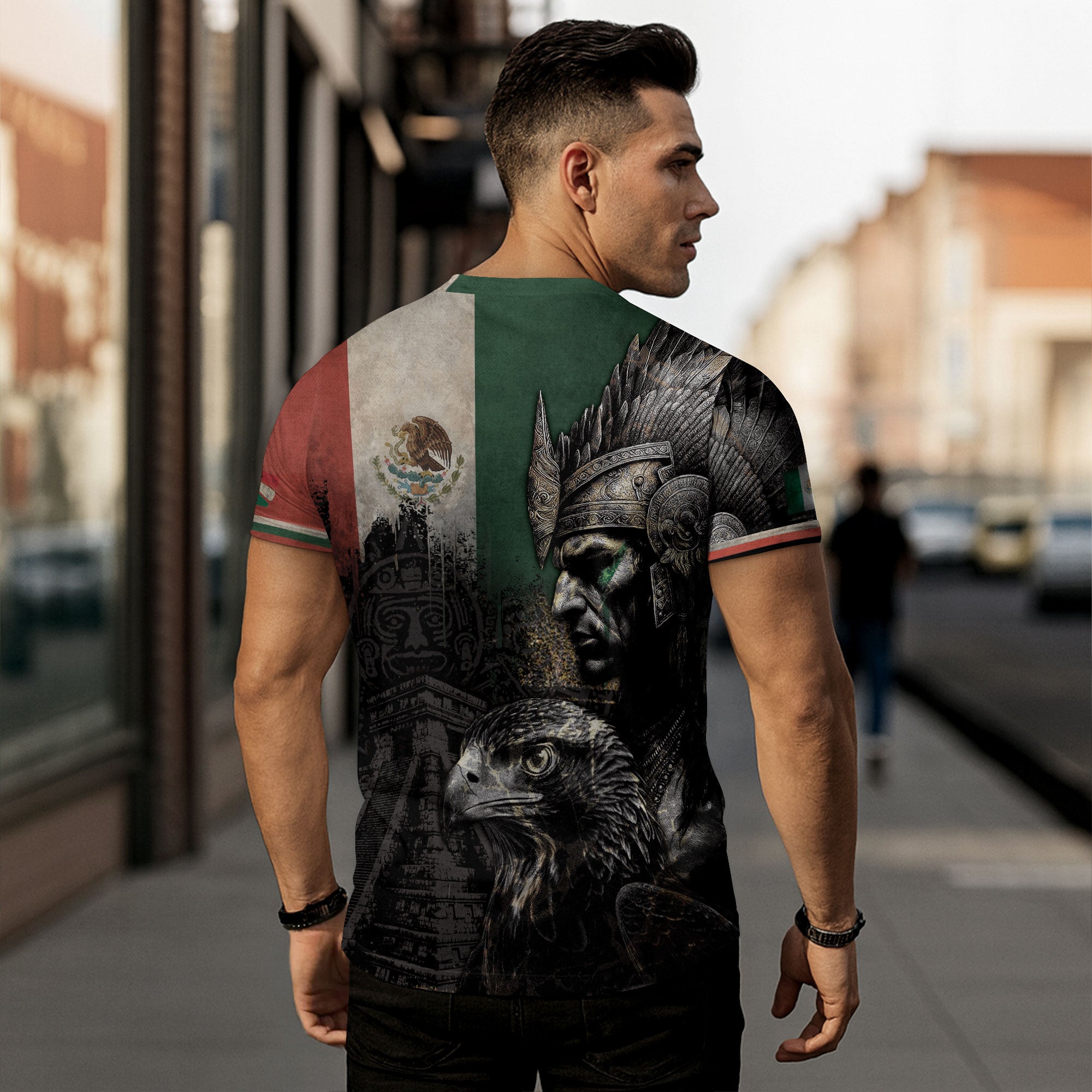 Aztec Warrior and Eagle Mexico Flag Heritage Pride Shirt