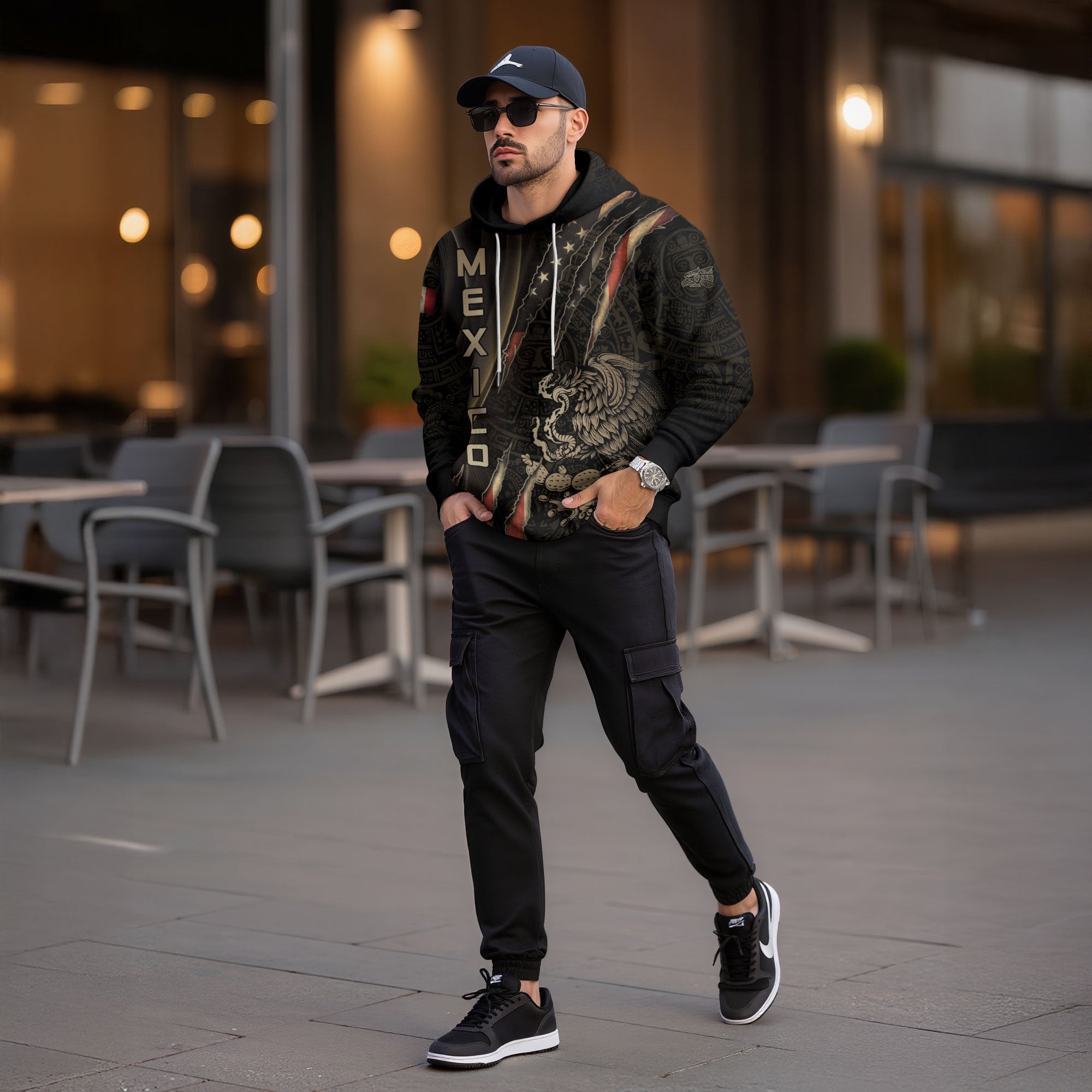 Mexico Black Gold Eagle Claw Aztec Pattern Heritage Warrior Pride Power Hoodie