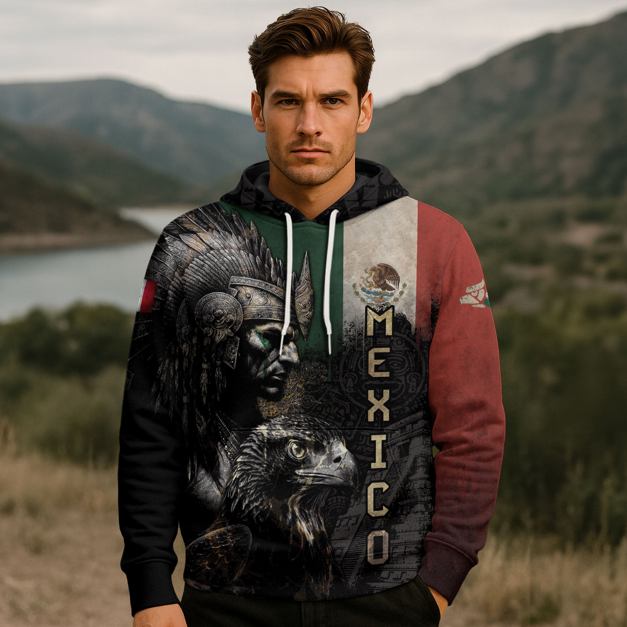 Mexico Flag Aztec Warrior Eagle Heritage Pride Legacy Cultural Power Hoodie