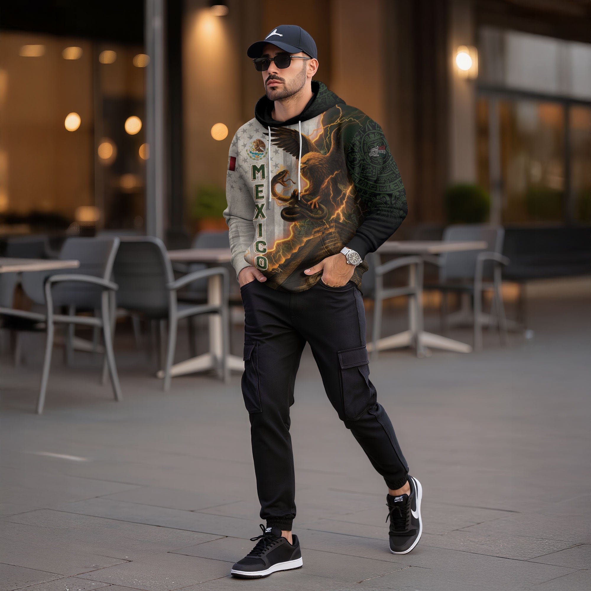 Mexico Flag Eagle Serpent Lightning Aztec Pyramid Heritage Power Pride Hoodie