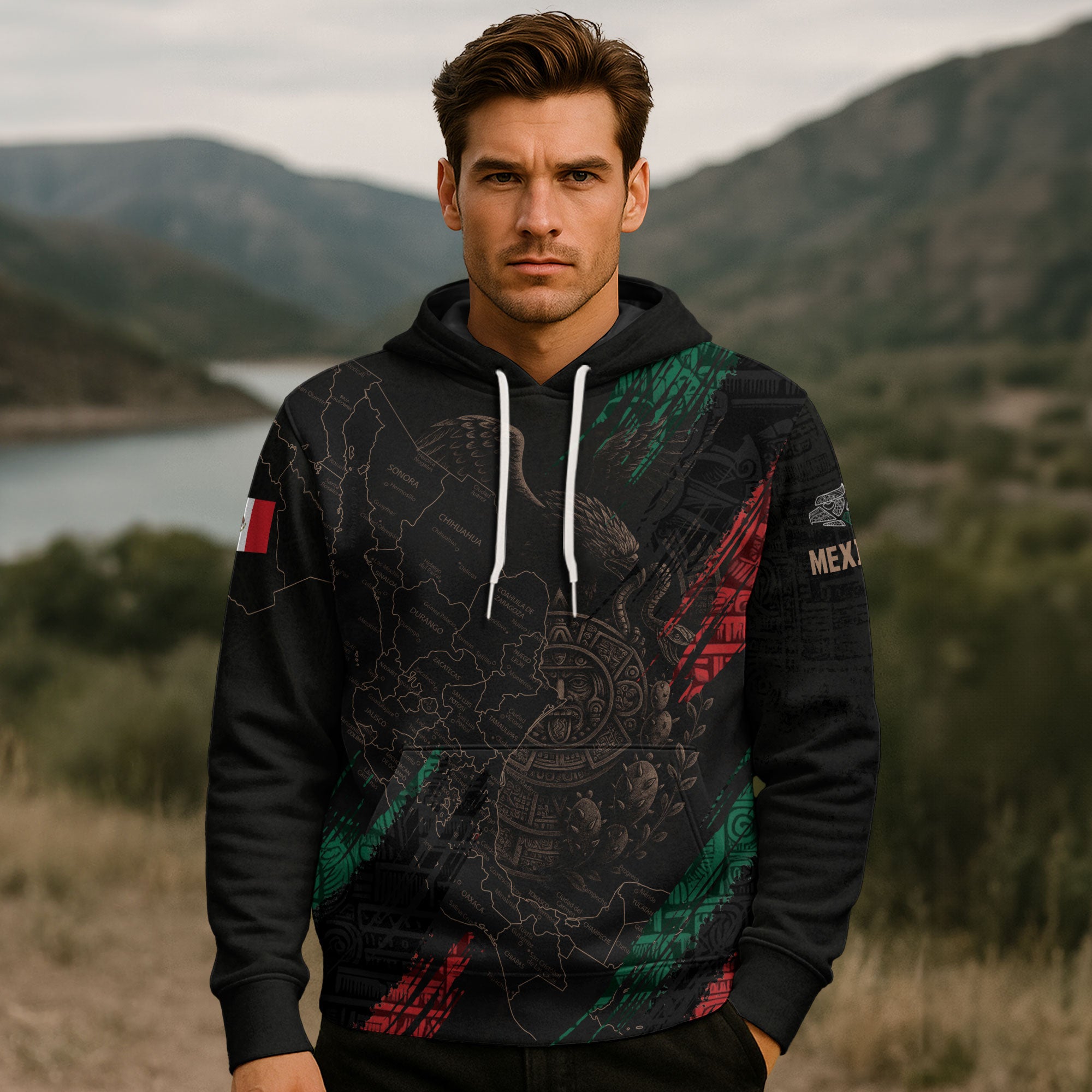 Mexico Map Aztec Sunstone Heritage Flag Legacy Cultural Warrior Pride Hoodie
