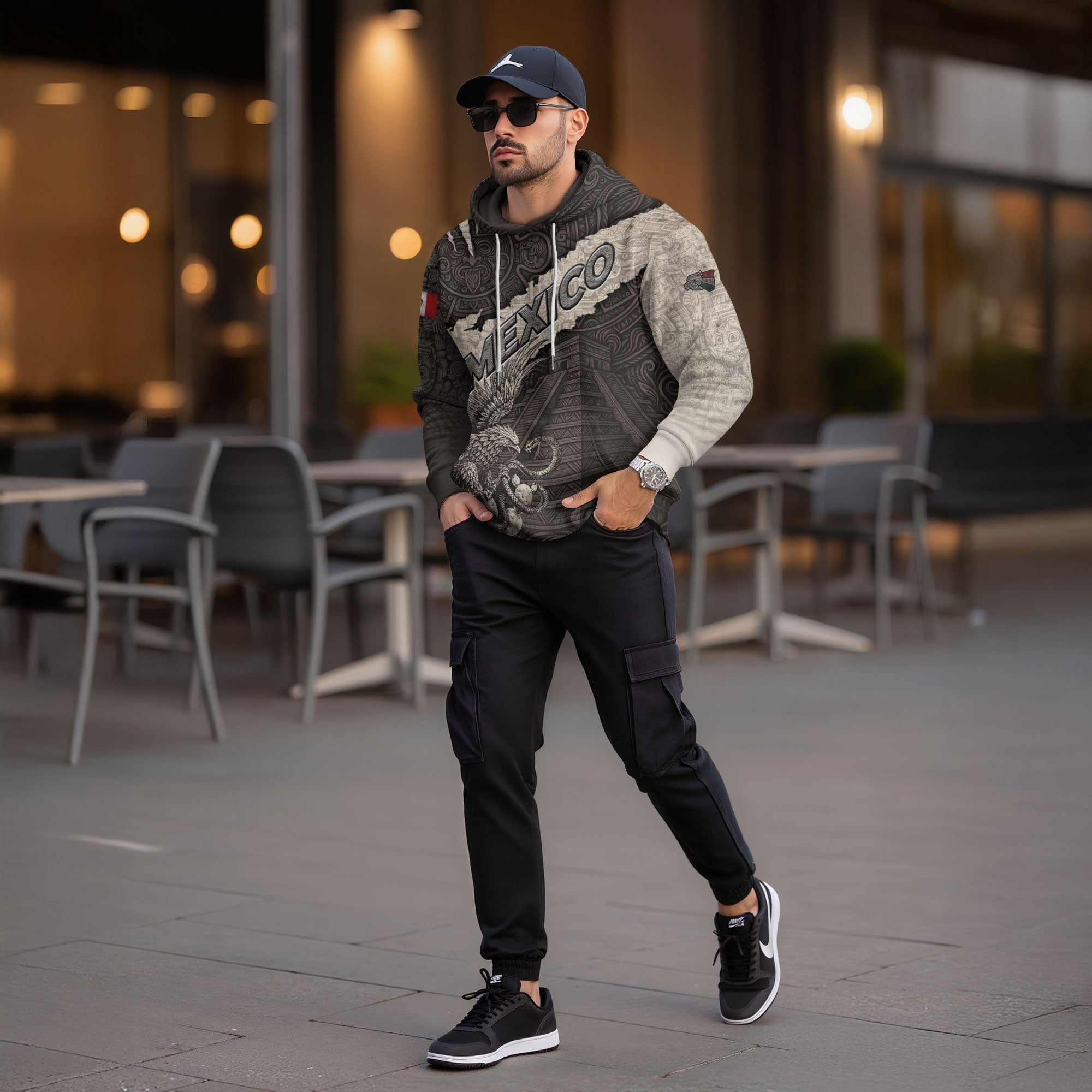 Mexico Aztec Pyramid Eagle Serpent Heritage Stone Pattern Warrior Pride Hoodie