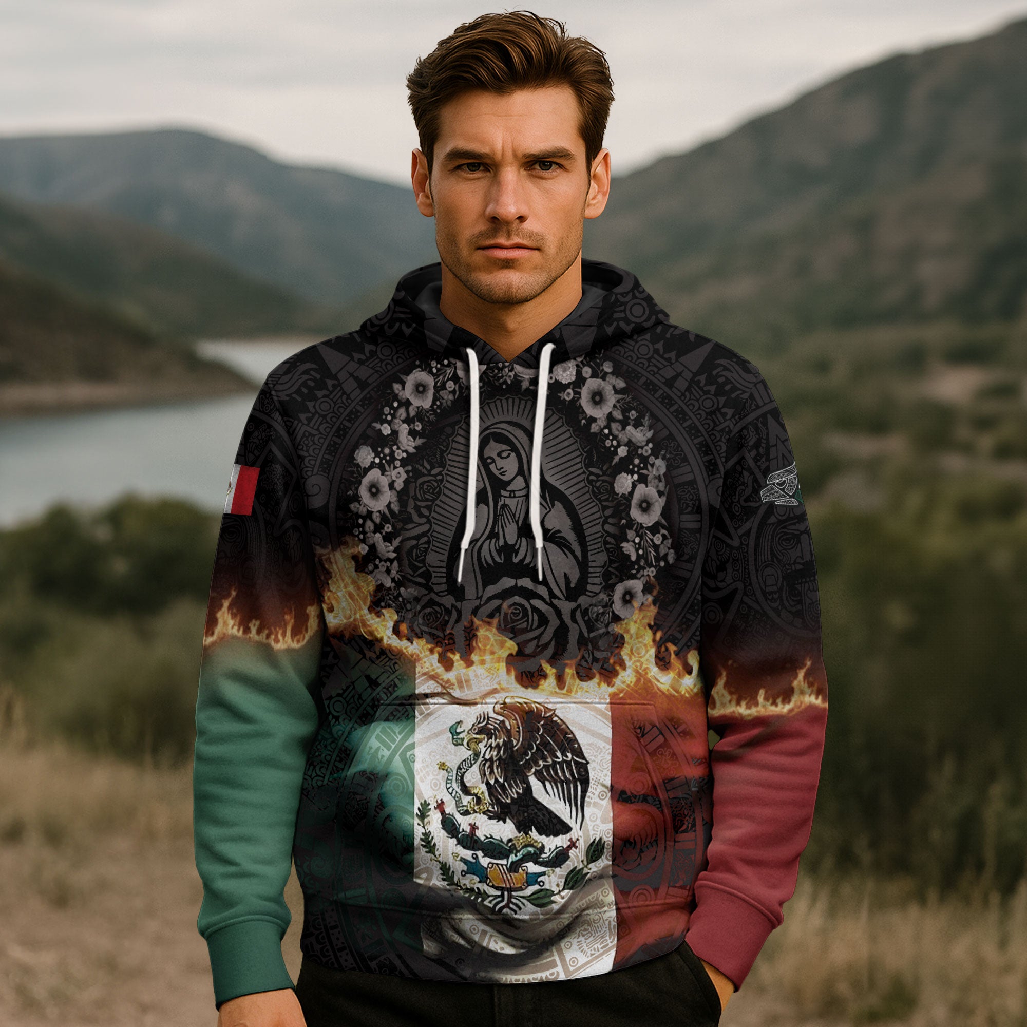 Mexico Flag Guadalupe Eagle Heritage Flame Faith Warrior Pride Hoodie