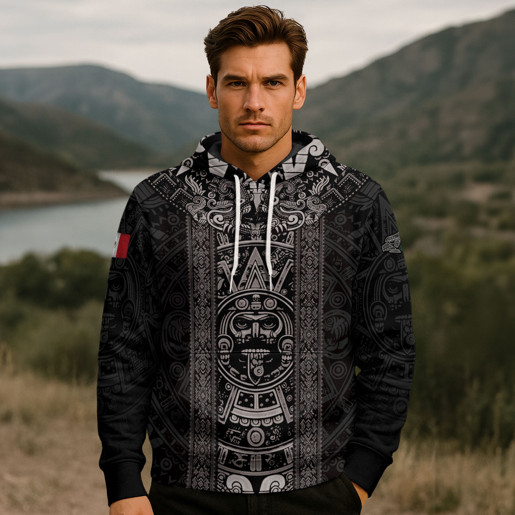 Mexico Aztec Sunstone Calendar Ancient Symbol Heritage Warrior Pride Hoodie