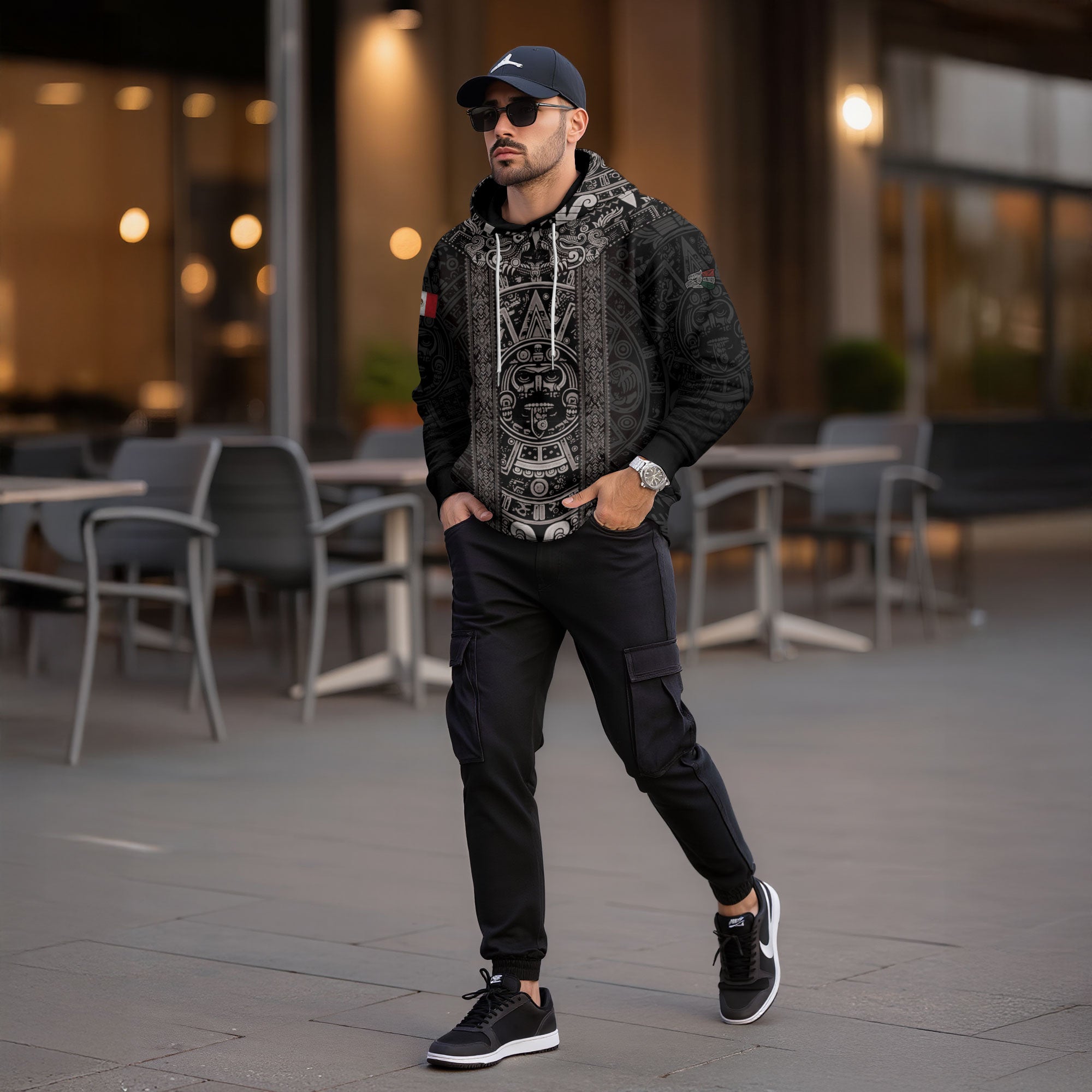 Mexico Aztec Sunstone Calendar Ancient Symbol Heritage Warrior Pride Hoodie