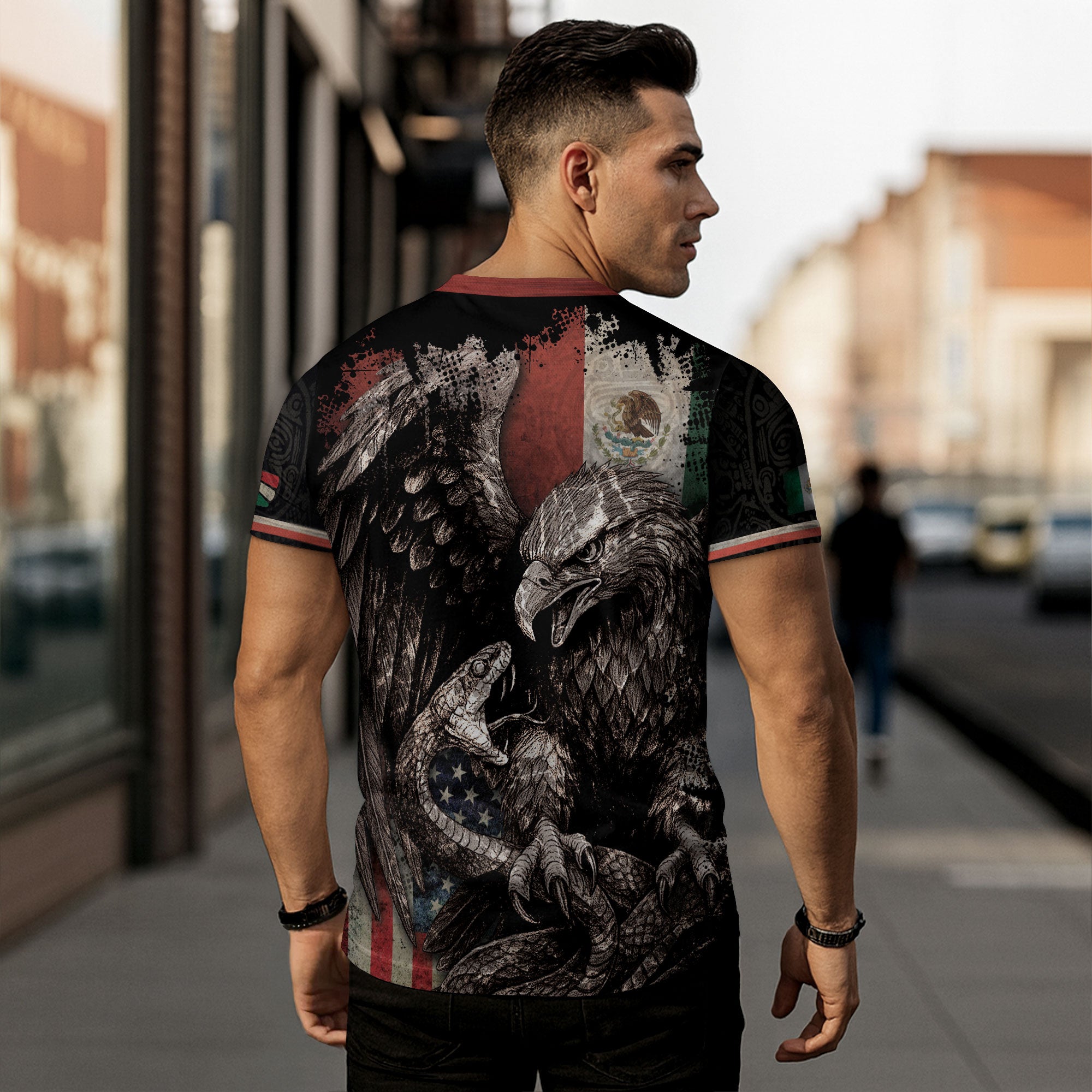 Mexico USA Flag Eagle Serpent Aztec Pattern Heritage Warrior Pride Power Shirt