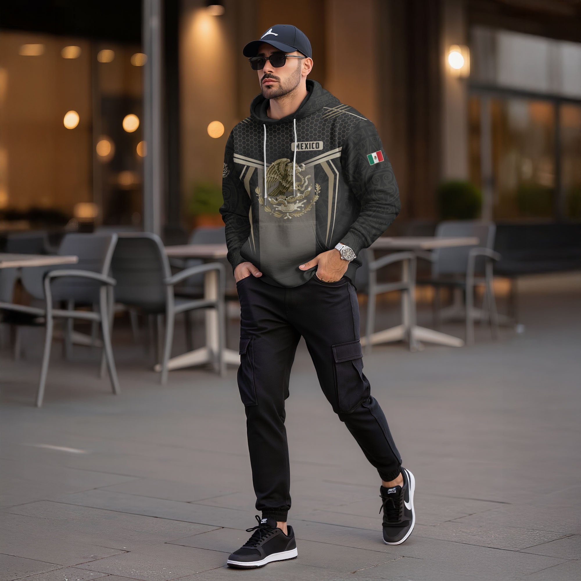 Mexican Eagle Hexagon National Flag Heritage Mens Sudadera Mexico Hoodie