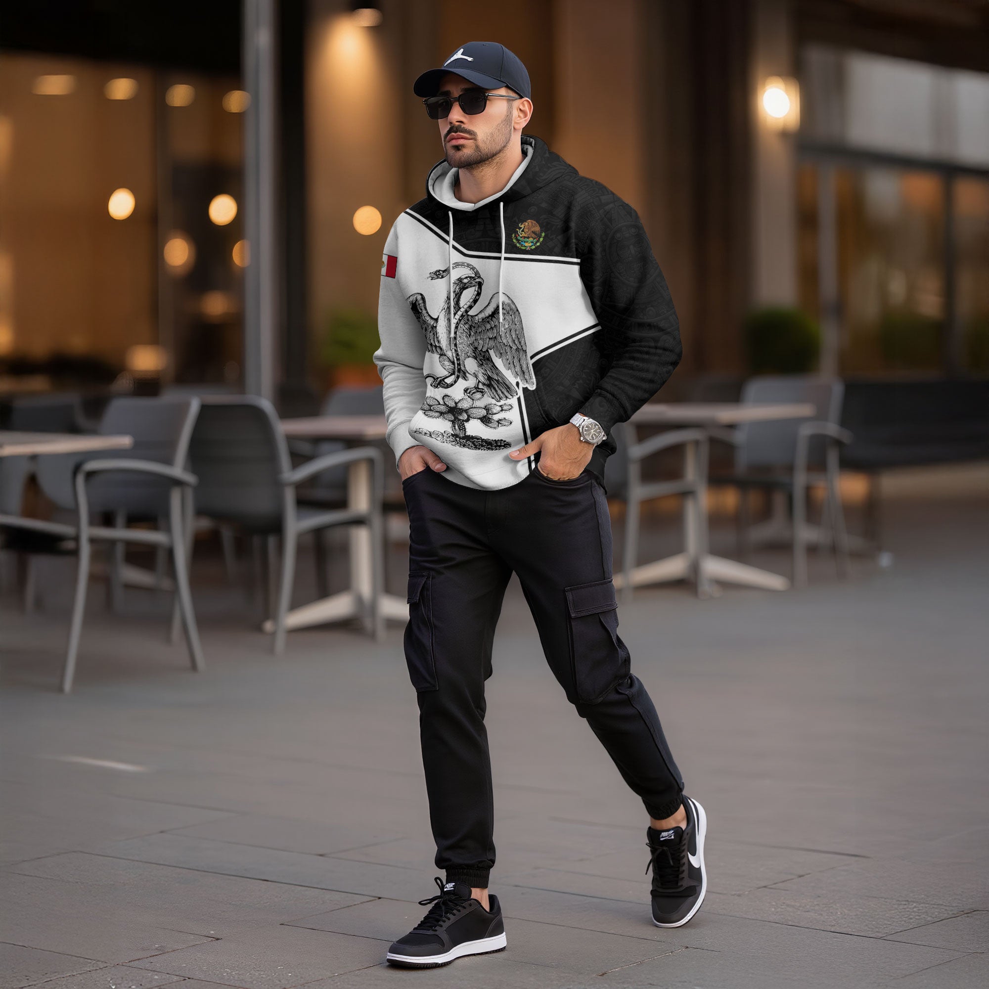 Mexico Aztec Culture White Black Eagle Heritage Men Hoodie