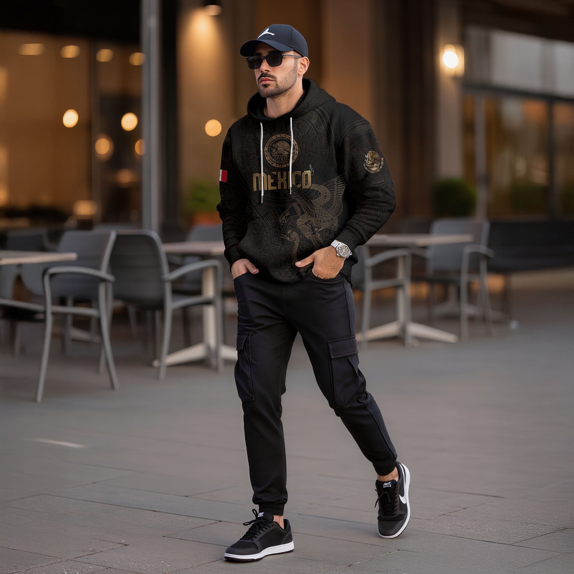 Mexican Gold Eagle Snake National Seal Aztec Calendar Mens Sudadera De Mexico Hoodie