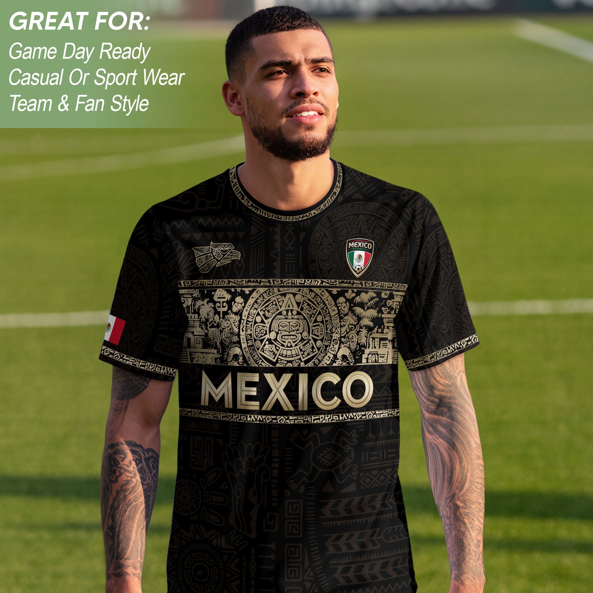 Mexico National Pride Soccer Jersey Black Gold, Cultural Identity Collection