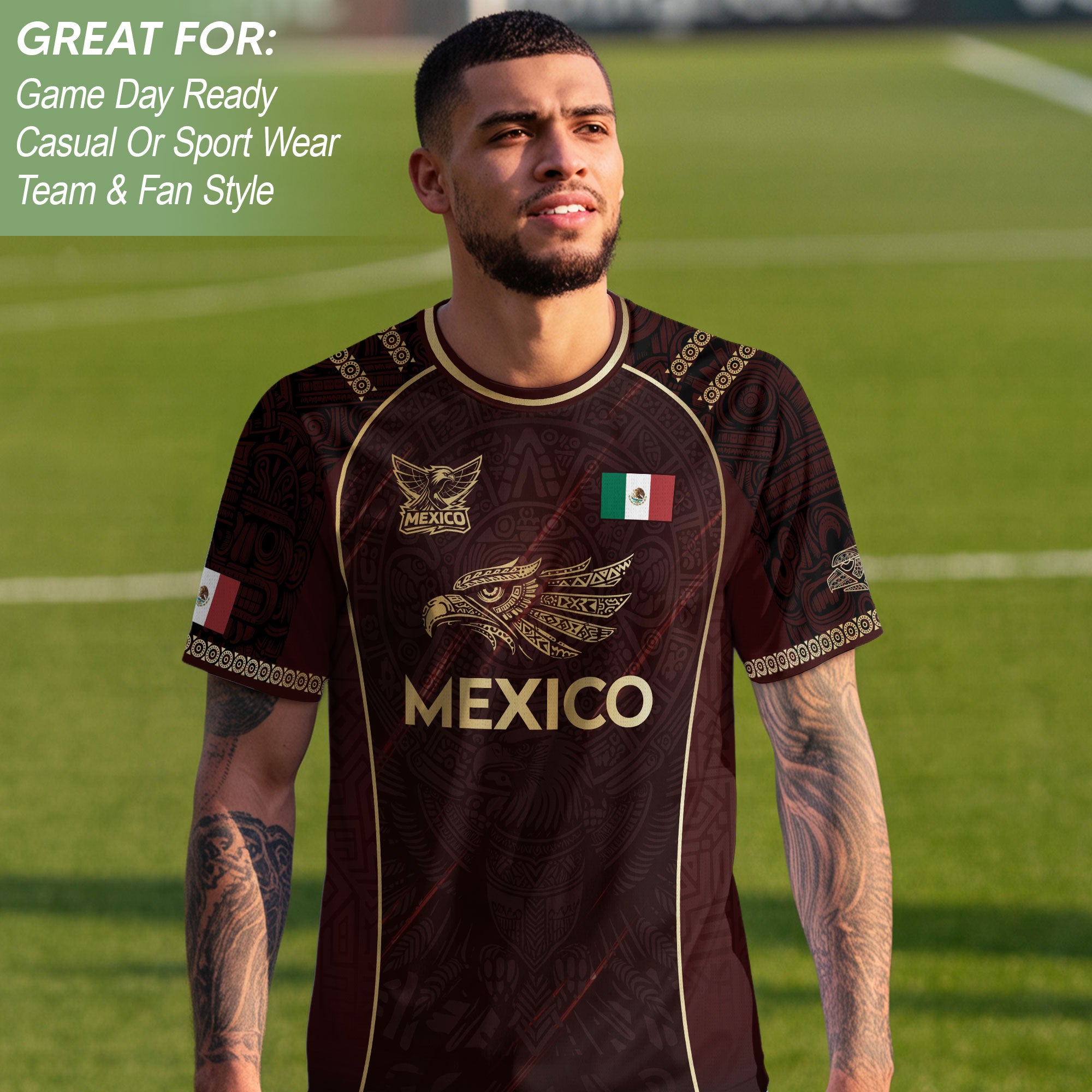 Mexico Cultural Heritage Soccer Jersey Red And Gold, Pride Beyond the Game