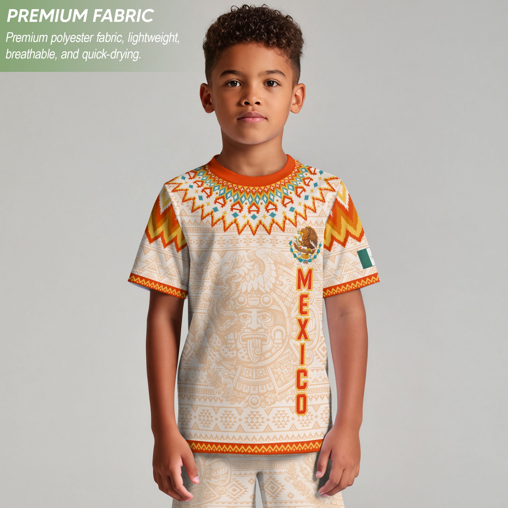 Camiseta de fútbol juvenil con estampado vertical del Águila Dorada Negra de México